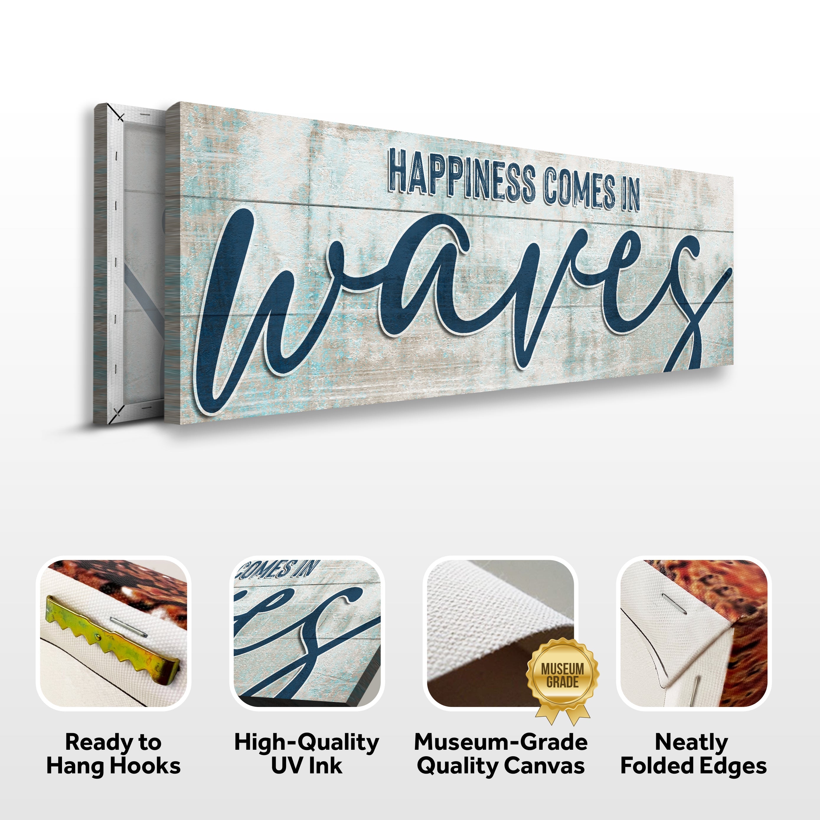 Happiness Comes In Waves Beach Sign on sale at MyriadMart