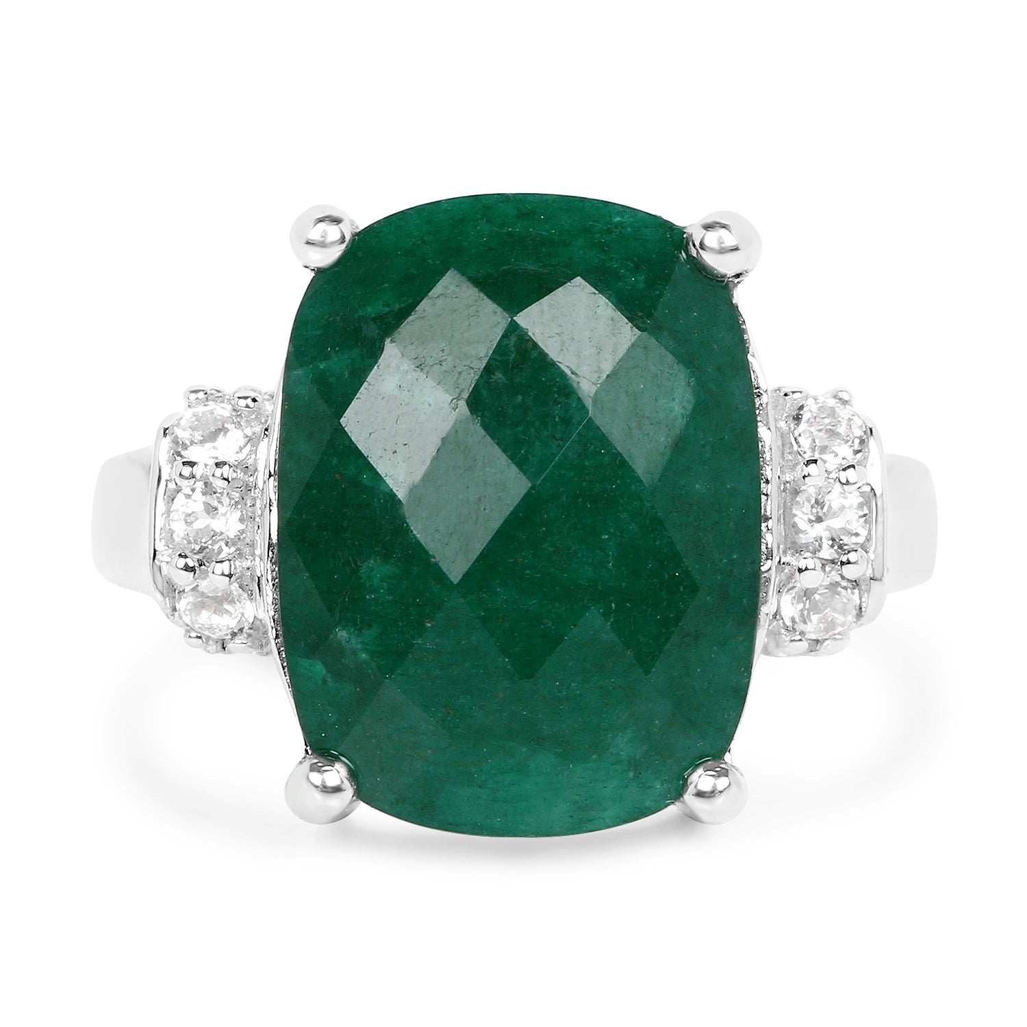 8.50 Carat Dyed Emerald and White Topaz .925 Sterling Silver Ring on sale at MyriadMart