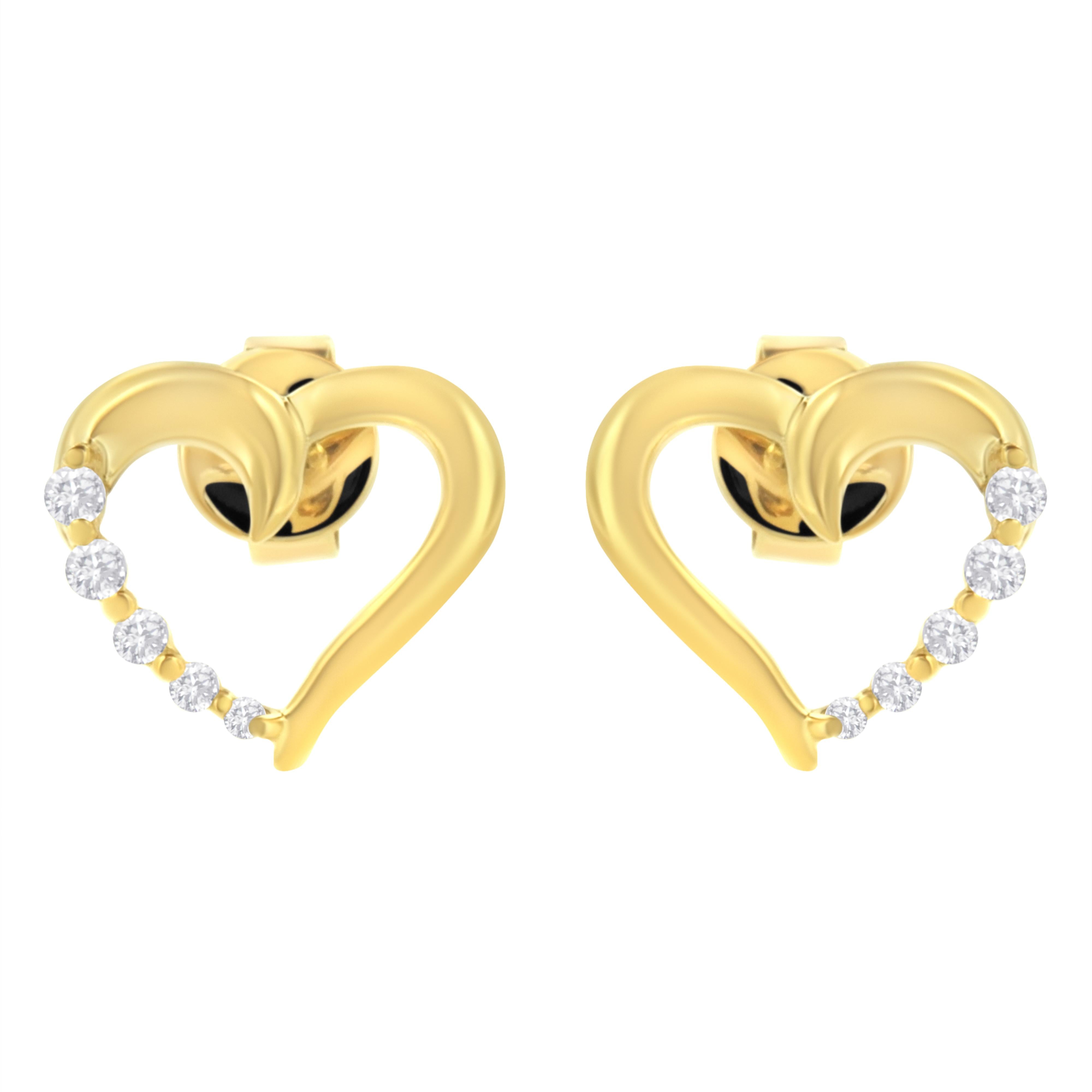 14K Yellow Gold 1/8 Cttw Diamond Journey Heart Hoop Earrings K-L Color, I1-I2 Clarity on sale at MyriadMart