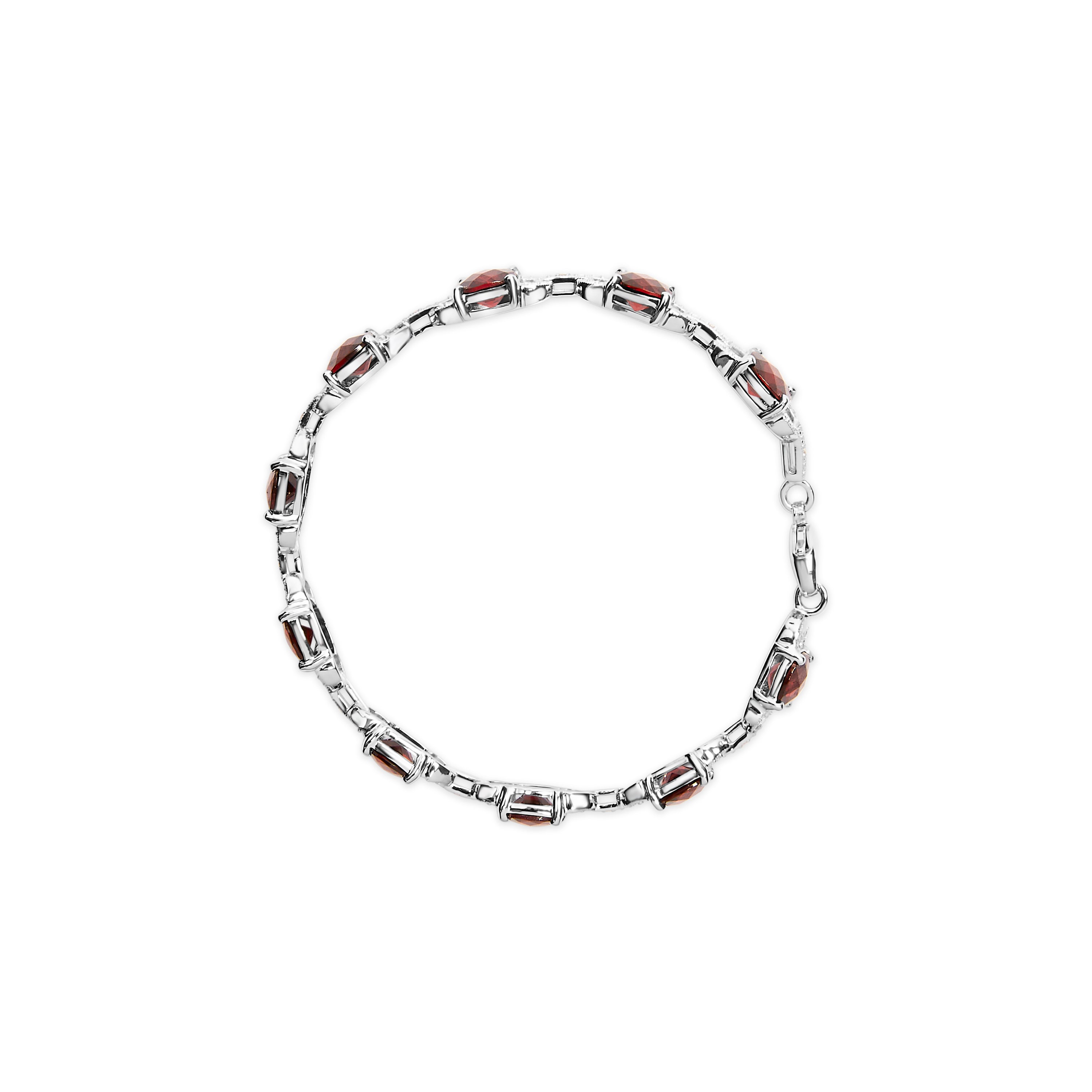 .925 Sterling Silver 7x7mm Checkered Cushion Red Garnet and Diamond Accent Fashion Tennis Link Bracelet I-J Color, I1-I2 Clarity - Size 7" Inch on sale at MyriadMart