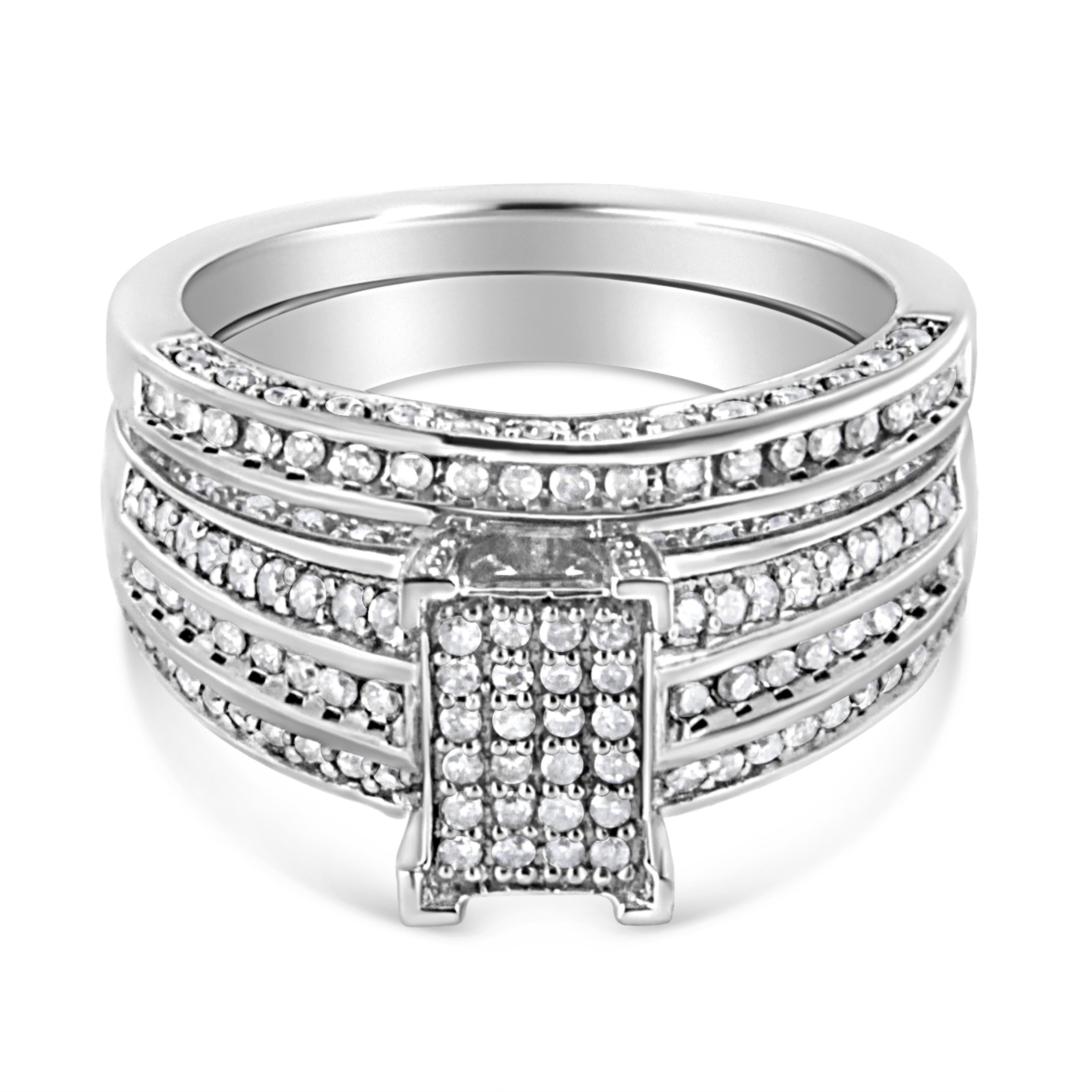 .925 Sterling Silver 3/4 Cttw Prong Set Round Diamond Composite Engagement Ring and Band Set I-J Color, I3 Clarity - Size 6.5 on sale at MyriadMart