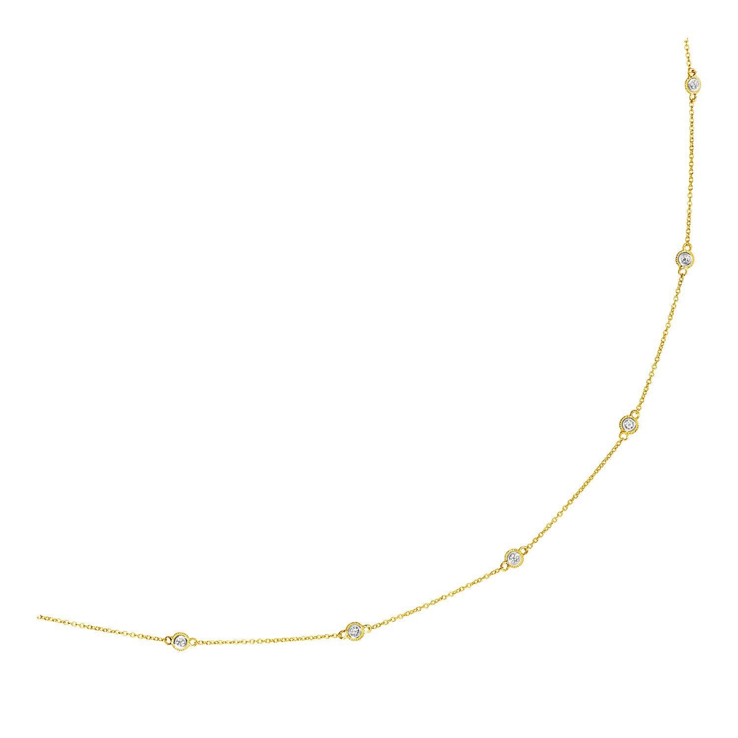 14k Yellow Gold Station Necklace with Round Diamonds on sale at MyriadMart