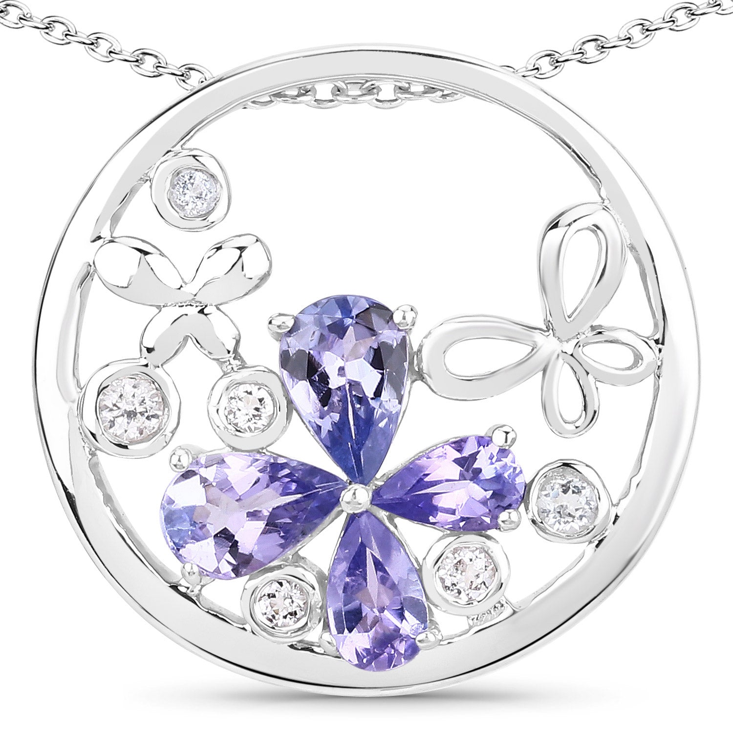 1.33 Carat Genuine Tanzanite and White Topaz .925 Sterling Silver Pendant on sale at MyriadMart