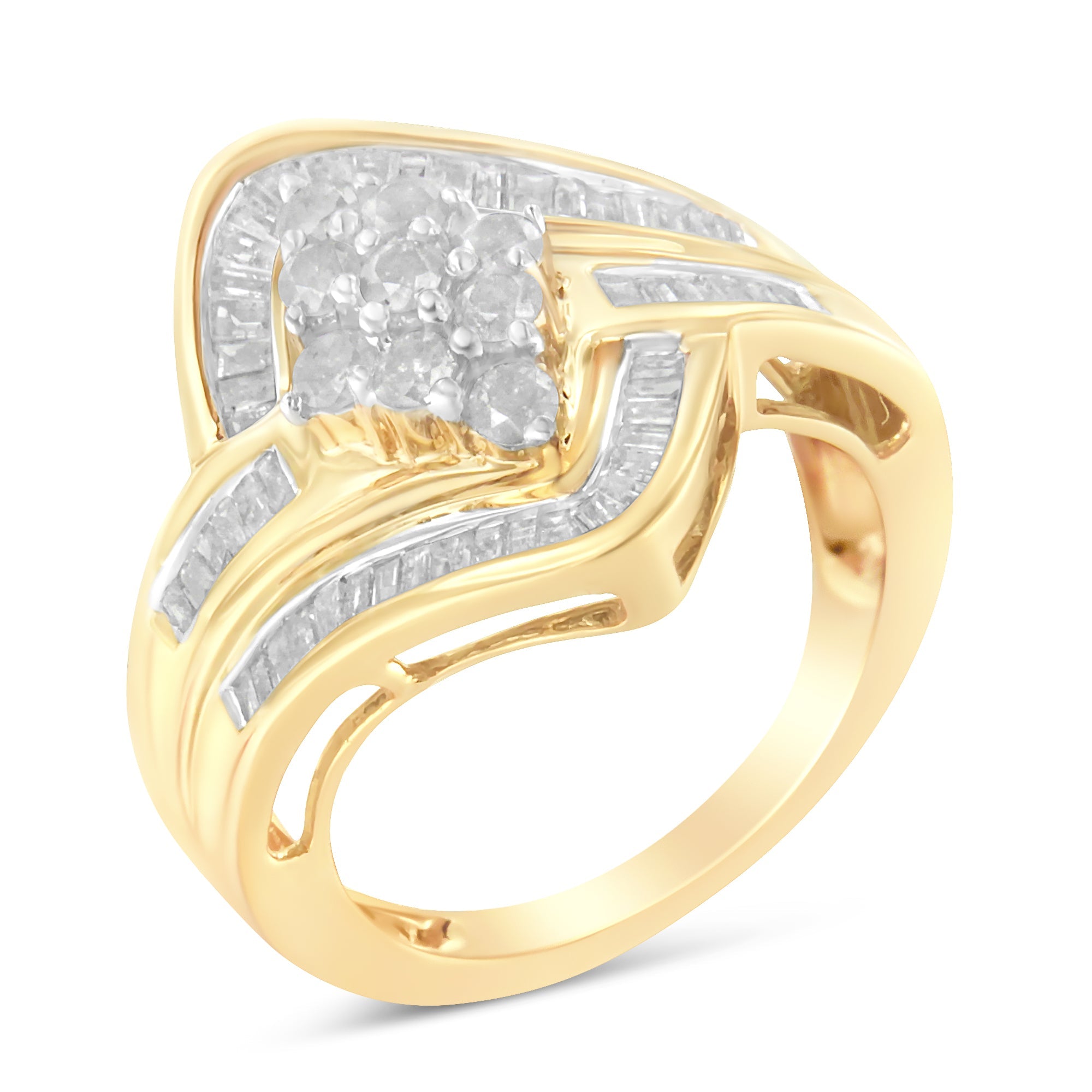 10K Yellow Gold Diamond Bypass Cluster Ring 1 Cttw, I-J Color, I2-I3 Clarity - Size 7 on sale at MyriadMart