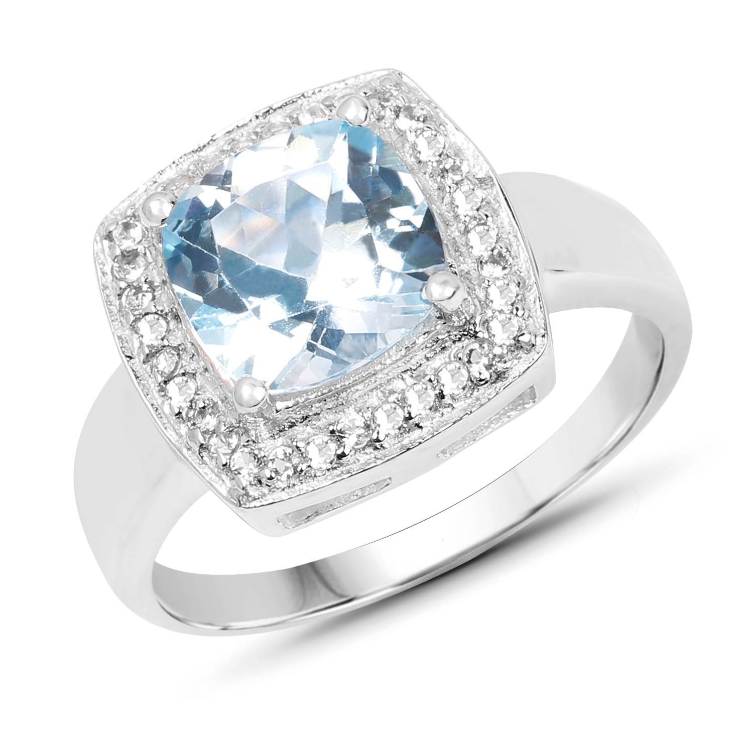 2.46 Carat Genuine Blue Topaz and White Topaz .925 Sterling Silver Ring on sale at MyriadMart