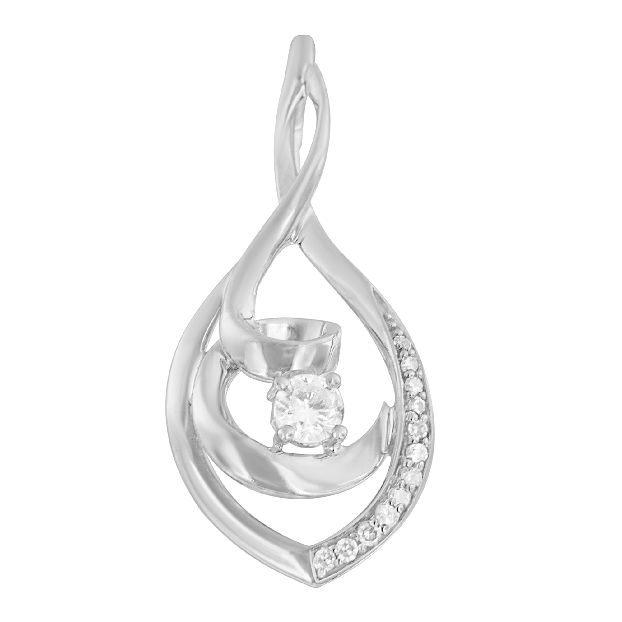 10K White Gold 1/4 Cttw Brilliant-Cut Round Diamond Spiral Link 18" Pendant Necklace I-J Color, I2-I3 Clarity on sale at MyriadMart
