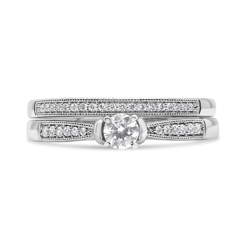 .925 Sterling Silver 1/3 Cttw Diamond Classic Engagement Ring Bridal Set with Milgrain I-J Color, I3 Clarity - Ring Size 7 on sale at MyriadMart