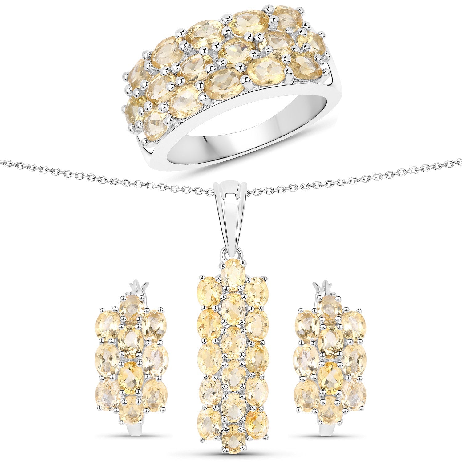 8.32 Carat Genuine Citrine .925 Sterling Silver 3 Piece Jewelry Set Ring, Earrings, and Pendant w/ Chain on sale at MyriadMart