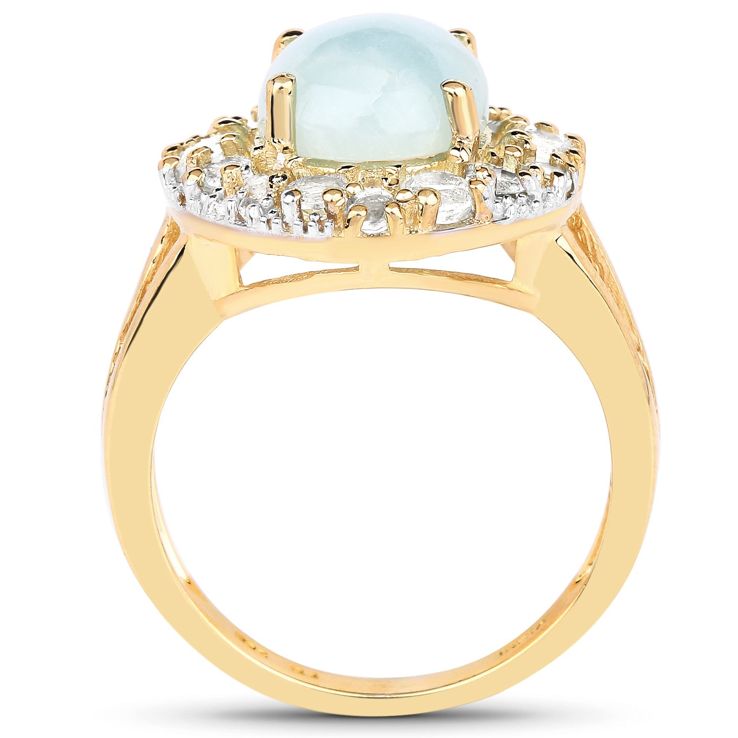 14K Yellow Gold Plated 6.72 Carat Genuine Aquamarine and White Topaz .925 Sterling Silver Ring on sale at MyriadMart