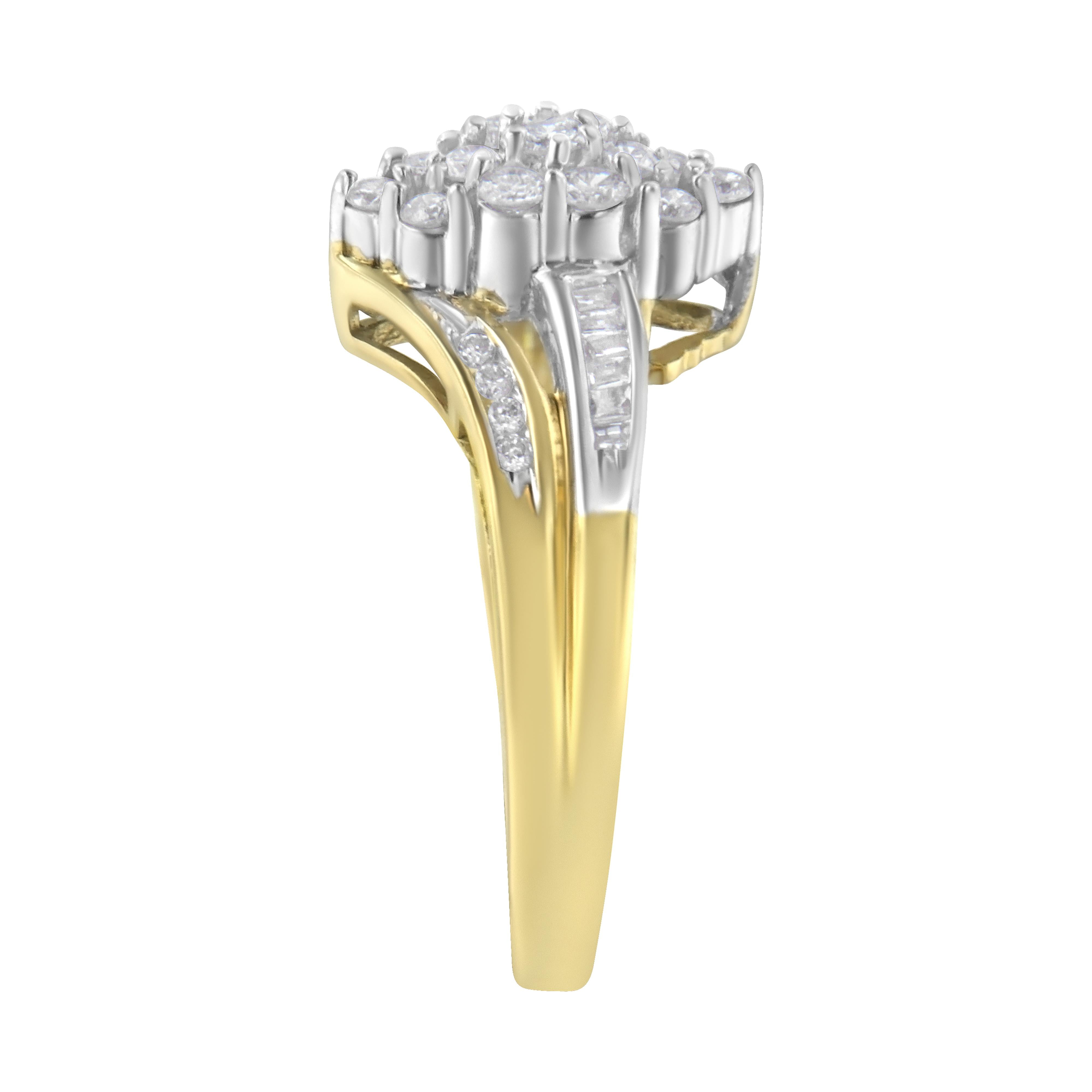 10K Yellow and White Gold 1/2 Cttw Diamond Marquise Shaped Cluster Split Shank Ring H-I Color, SI2-I1 Clarity - Size 7 on sale at MyriadMart