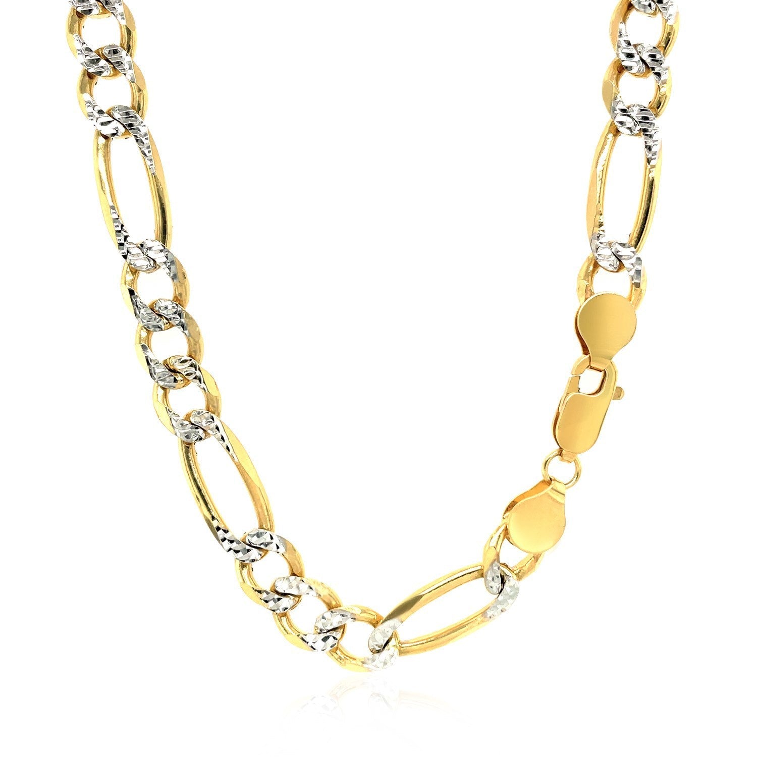 7.0mm 14K Yellow Gold Solid Pave Figaro Chain on sale at MyriadMart