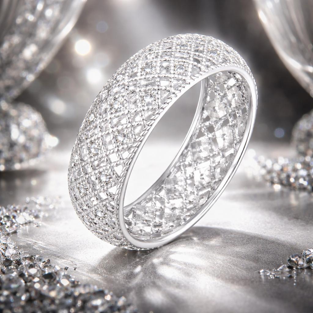 925 Sterling Silver & Platinum Plated Pavé CZ Ring Size 6 for Women on sale at MyriadMart