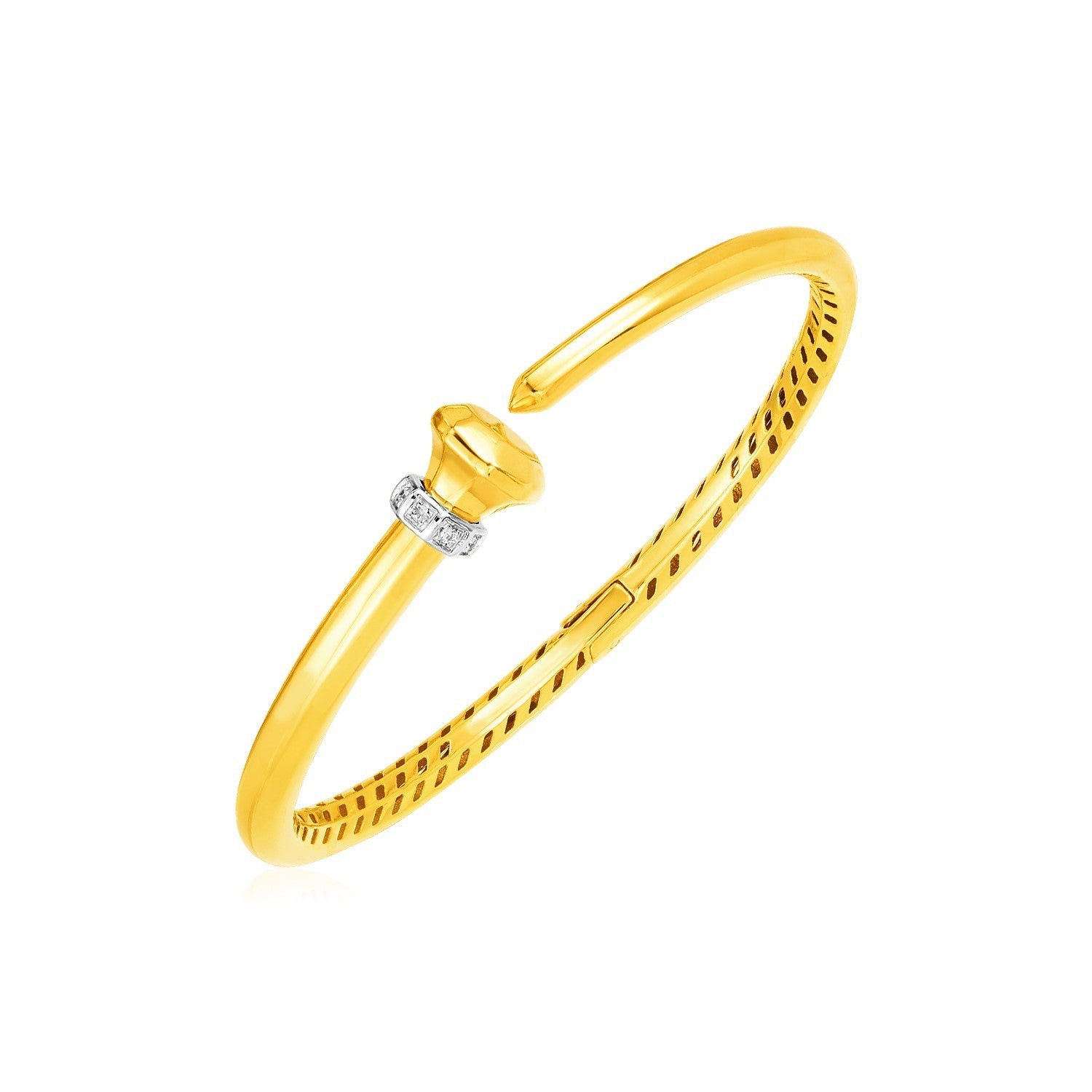 14k Yellow Gold Hinged Bangle Bracelet with Diamonds on sale at MyriadMart