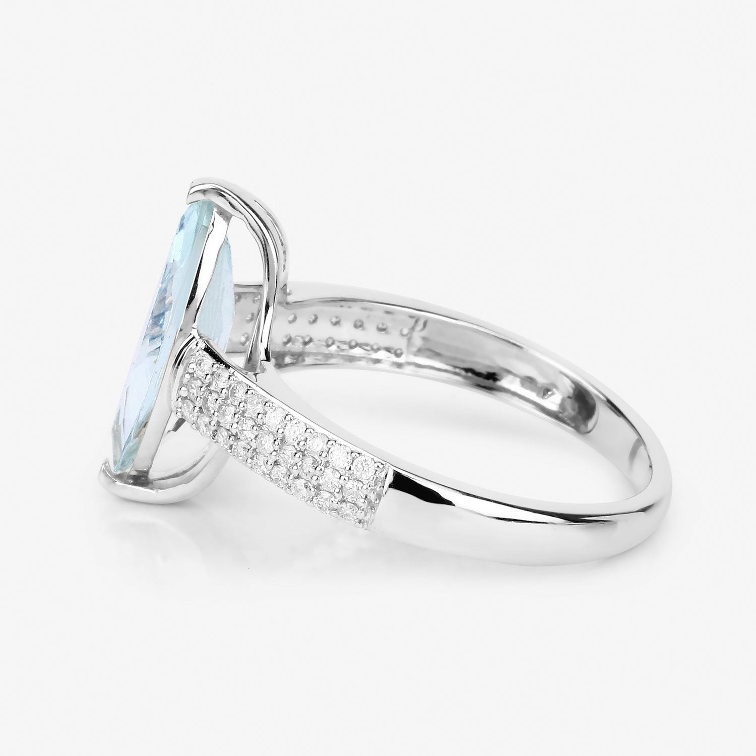 2.09 Carat Genuine Aquamarine and White Diamond 14K White Gold Ring on sale at MyriadMart