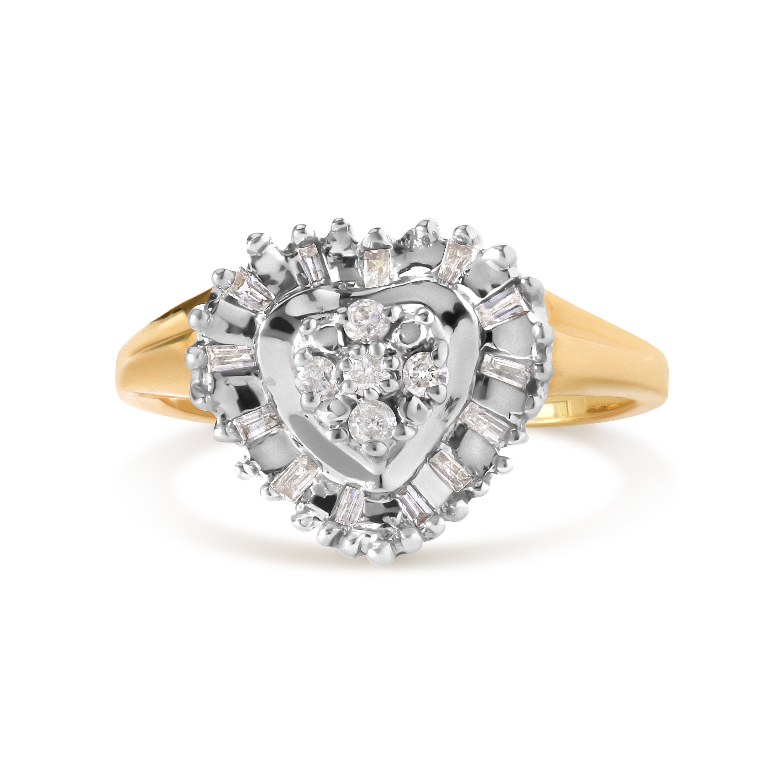 10K Yellow Gold 1/4 Cttw Round and Baguette cut Diamond Heart Shape Ballerina Ring H-I Color, I1-I2 Clarity - Ring Size 7 on sale at MyriadMart