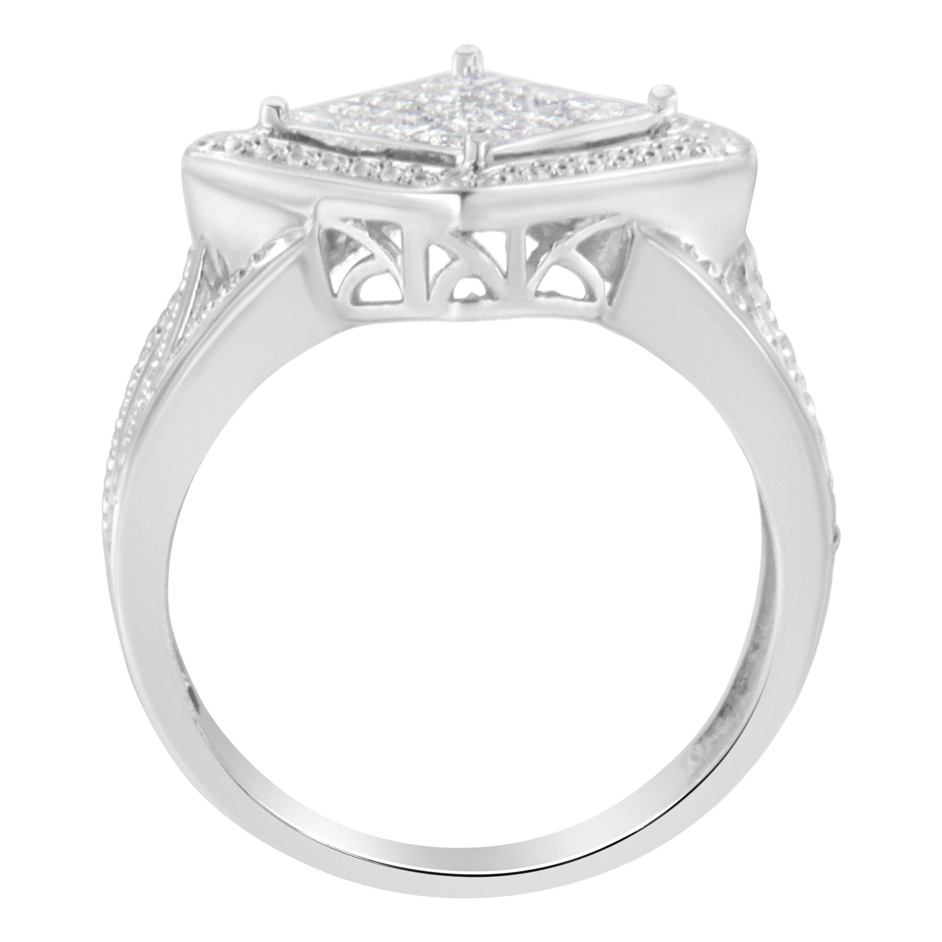 .925 Sterling Silver 2/5 Cttw Princess Cut Diamond Square On Point Cluster Composite Cocktail Ring H-I Color, SI1-SI2 Clarity - Size 6 on sale at MyriadMart