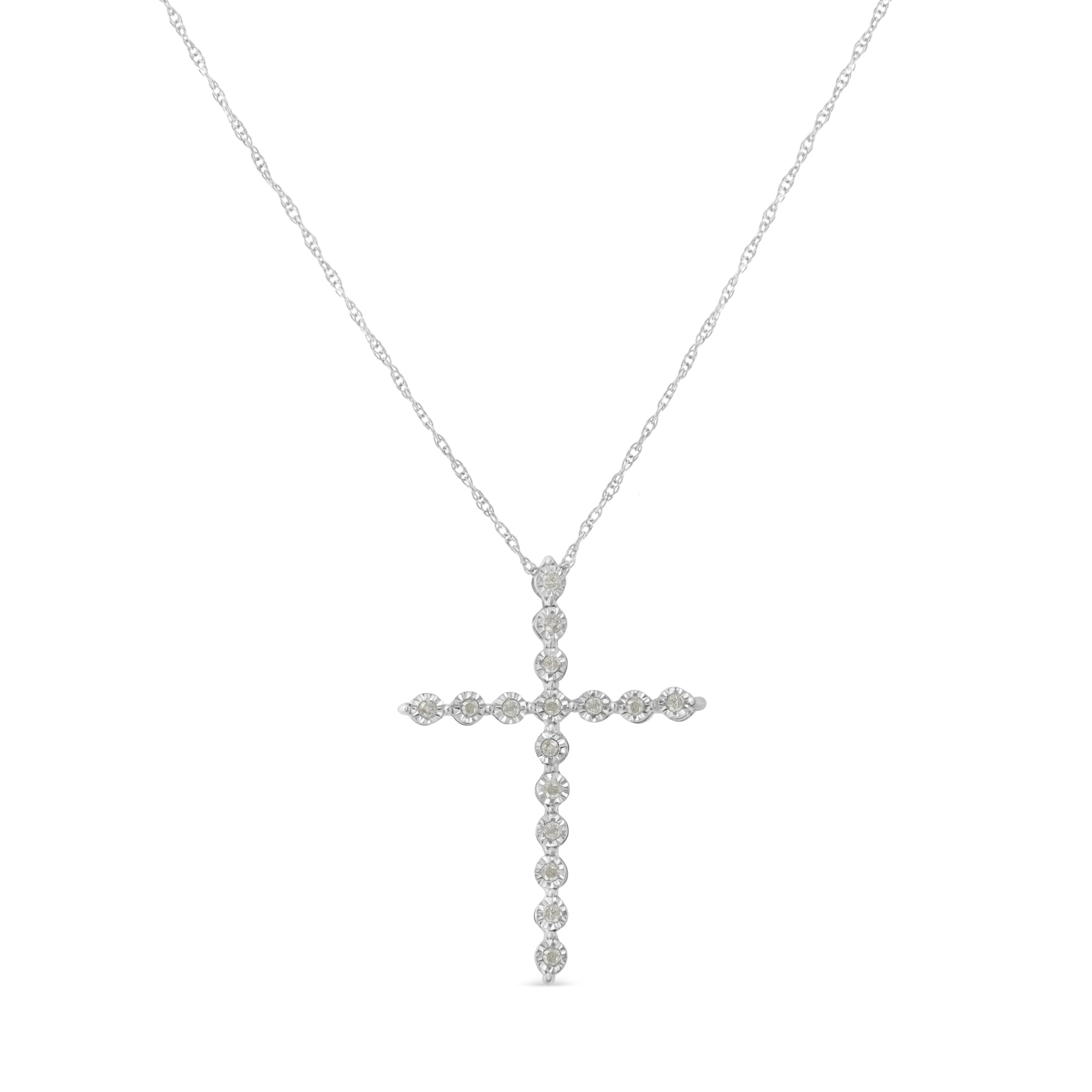.925 Sterling Silver 1/6 Cttw Brilliant-Cut Diamond Miracle-Set Shared Prong Cross 18" Pendant Necklace I-J Color, I2-I3 Clarity on sale at MyriadMart