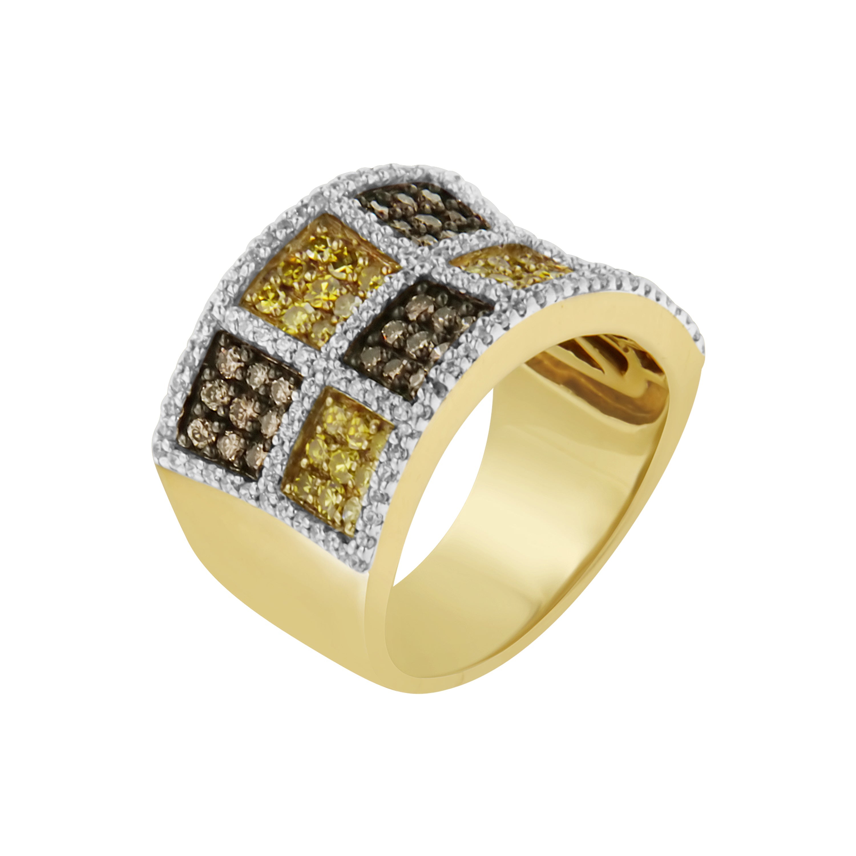 14KT Yellow Gold Champagne, Yellow and Round Diamond Band Ring 1 1/2 cttw, H-I Color, I1-I2 Clarity on sale at MyriadMart