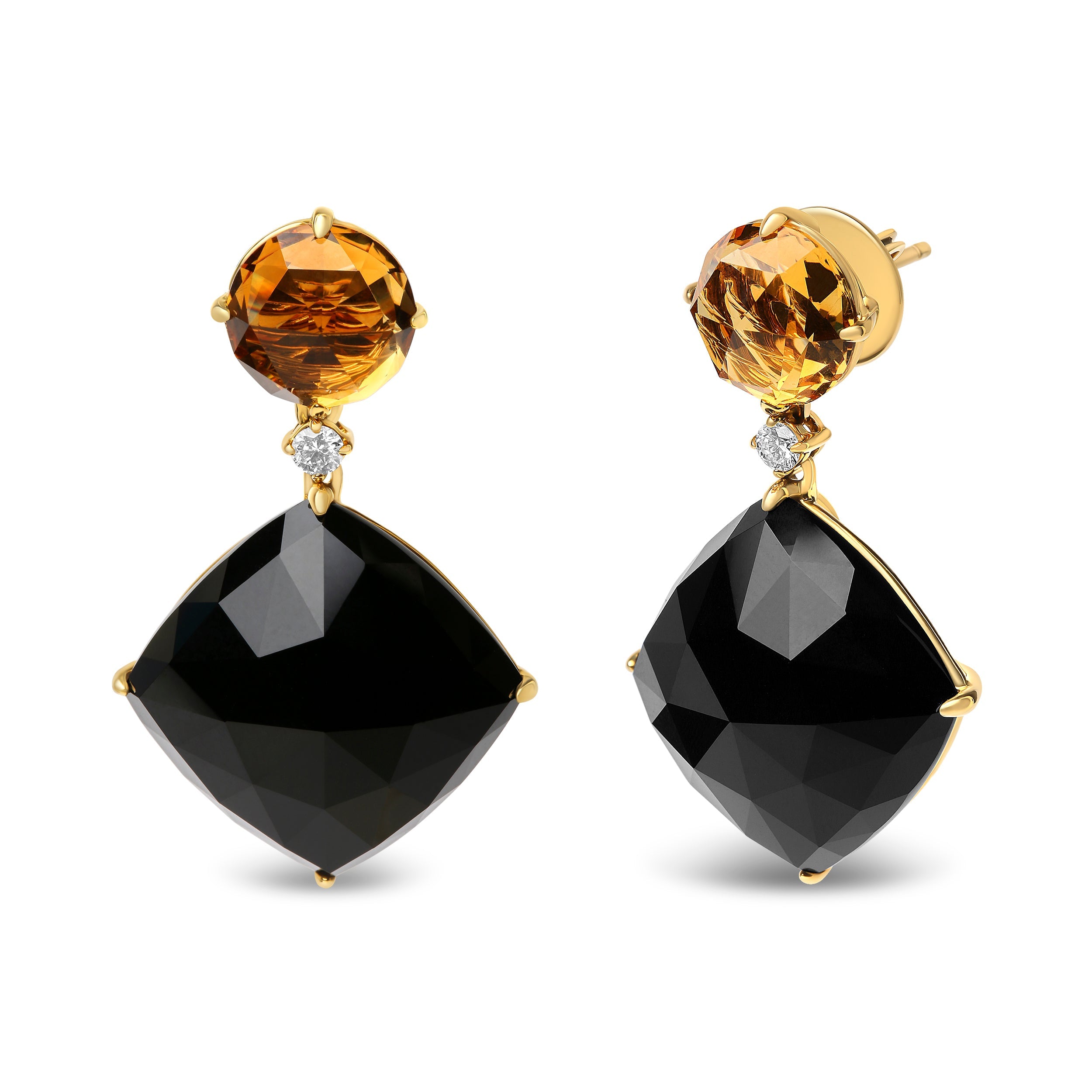 18K Yellow Gold 1/5 Cttw Diamond with Round Yellow Citrine and Cushion Cut Black Onyx Gemstone Dangle Earring G-H Color, SI1-SI2 Clarity on sale at MyriadMart