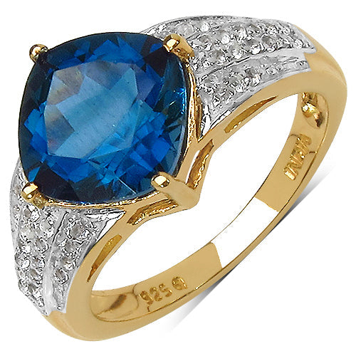 18K Yellow Gold Plated 3.83 Carat Genuine London Blue Topaz & White Topaz .925 Sterling Silver Ring on sale at MyriadMart