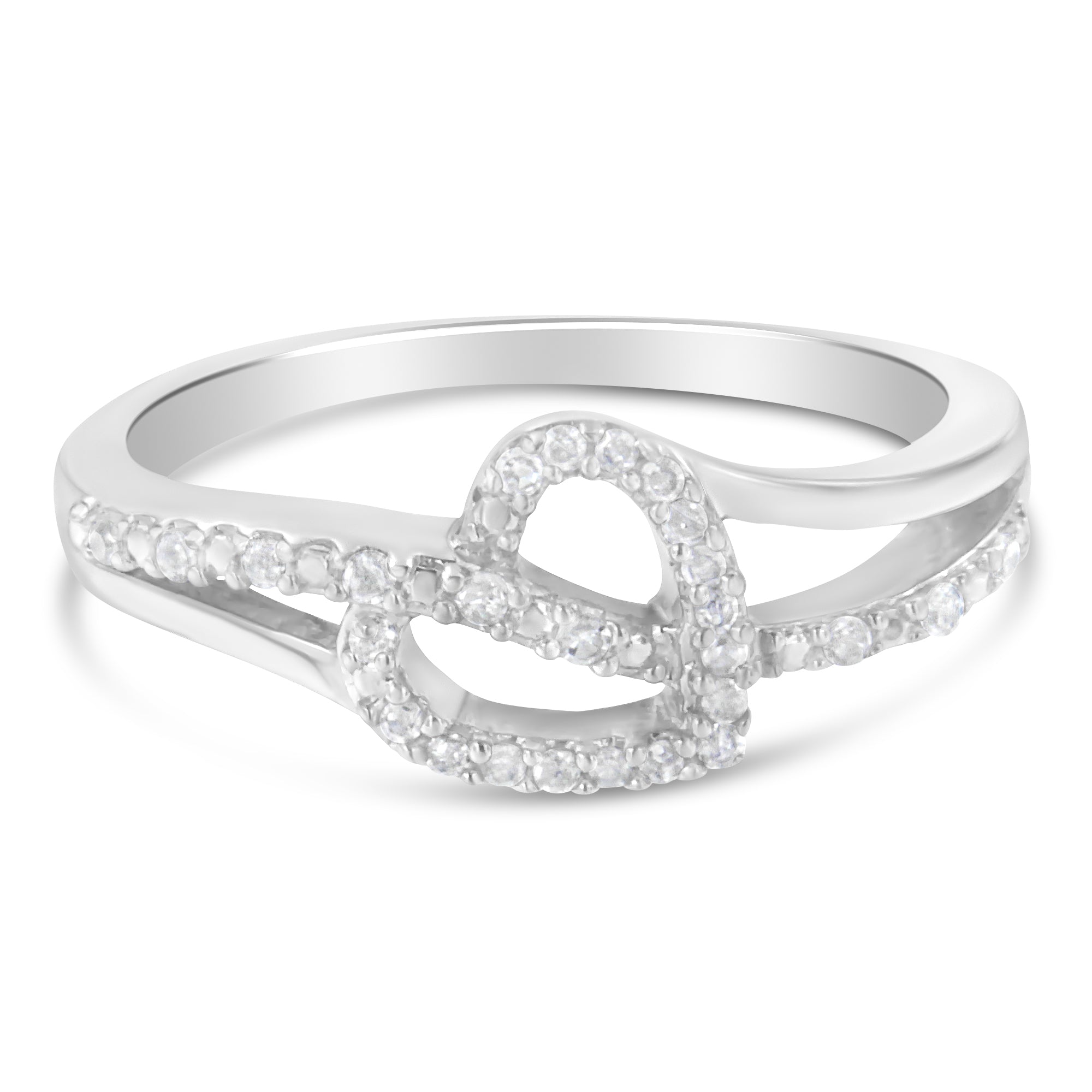 .925 Sterling Silver 1/8 Cttw Diamond Open Heart Leaf Curvy Bypass Accent Fashion or Promise Ring I-J Color, I2-I3 Clarity - Size 6 on sale at MyriadMart