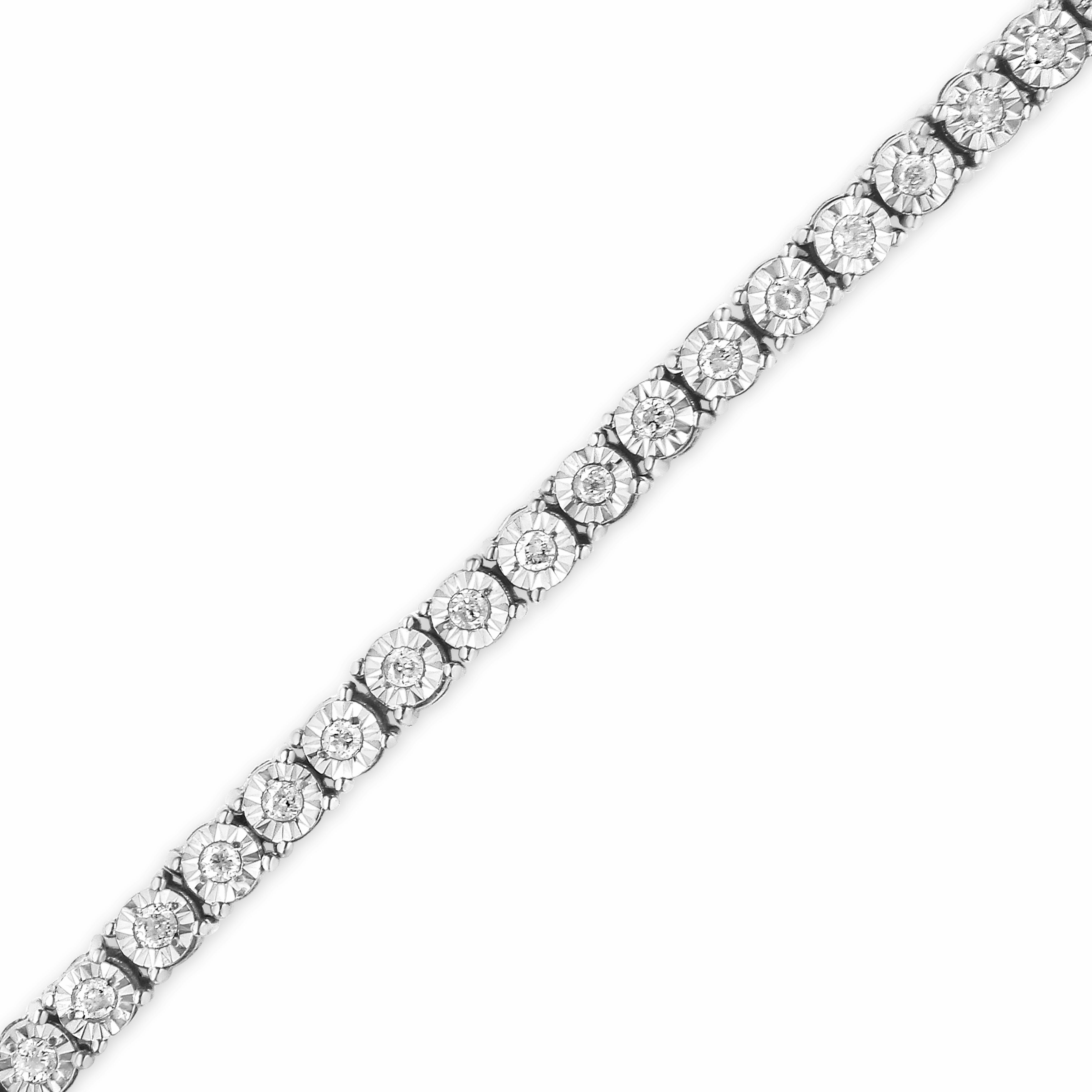 .925 Sterling Silver 1.0 Cttw Miracle-Set Diamond Round Faceted Bezel Tennis Bracelet I-J Color, I3 Clarity - 7" on sale at MyriadMart