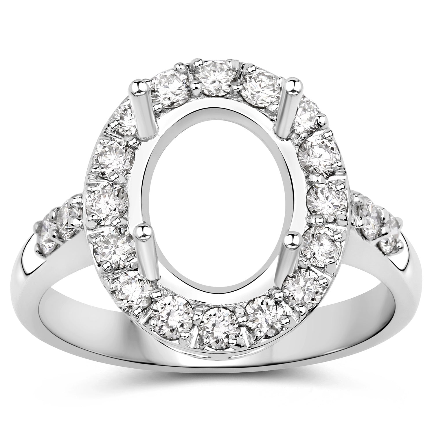 0.60 Carat Genuine White Diamond 14K White Gold Semi Mount Ring - holds 10x8mm Oval Gemstone on sale at MyriadMart