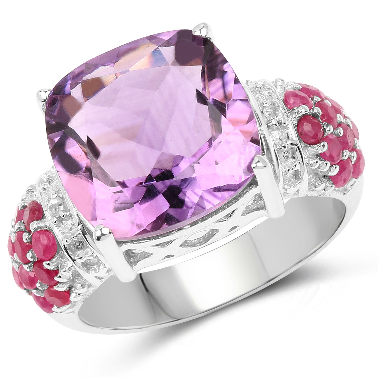 6.55 Carat Genuine Amethyst, Ruby and White Topaz .925 Sterling Silver Ring on sale at MyriadMart