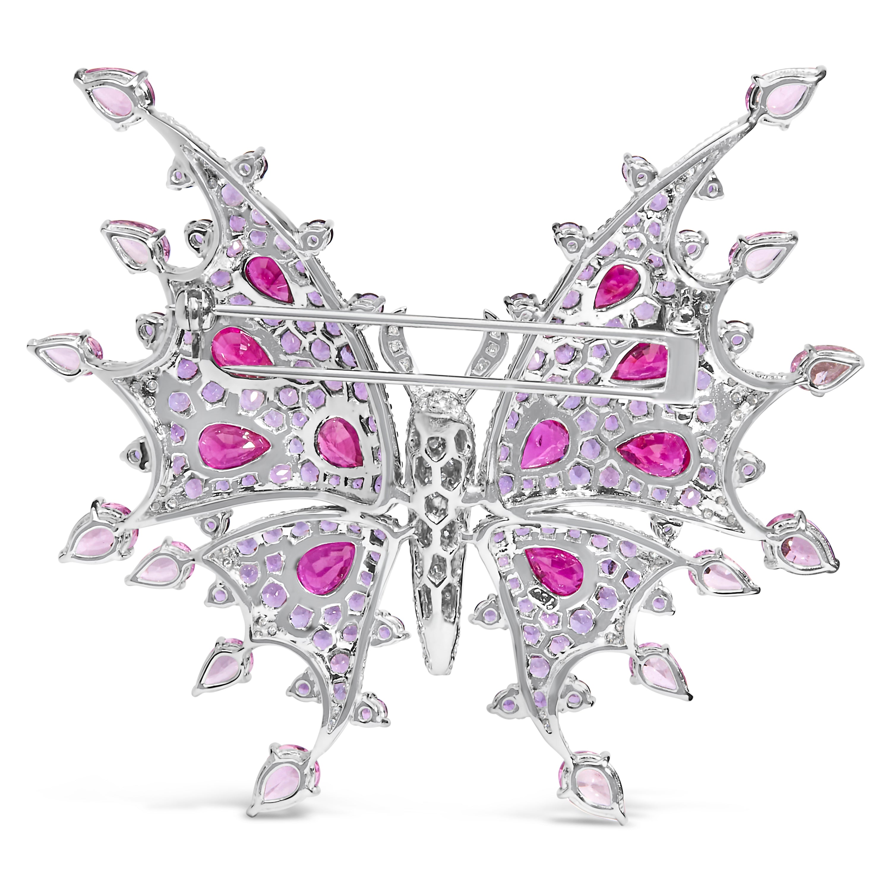 18K White Gold 1.00 Cttw Diamond, Ruby Sapphire, and Amethyst Mixed Gemstone Butterfly Brooch Pin G-H Color, VS1-VS2 Clarity on sale at MyriadMart