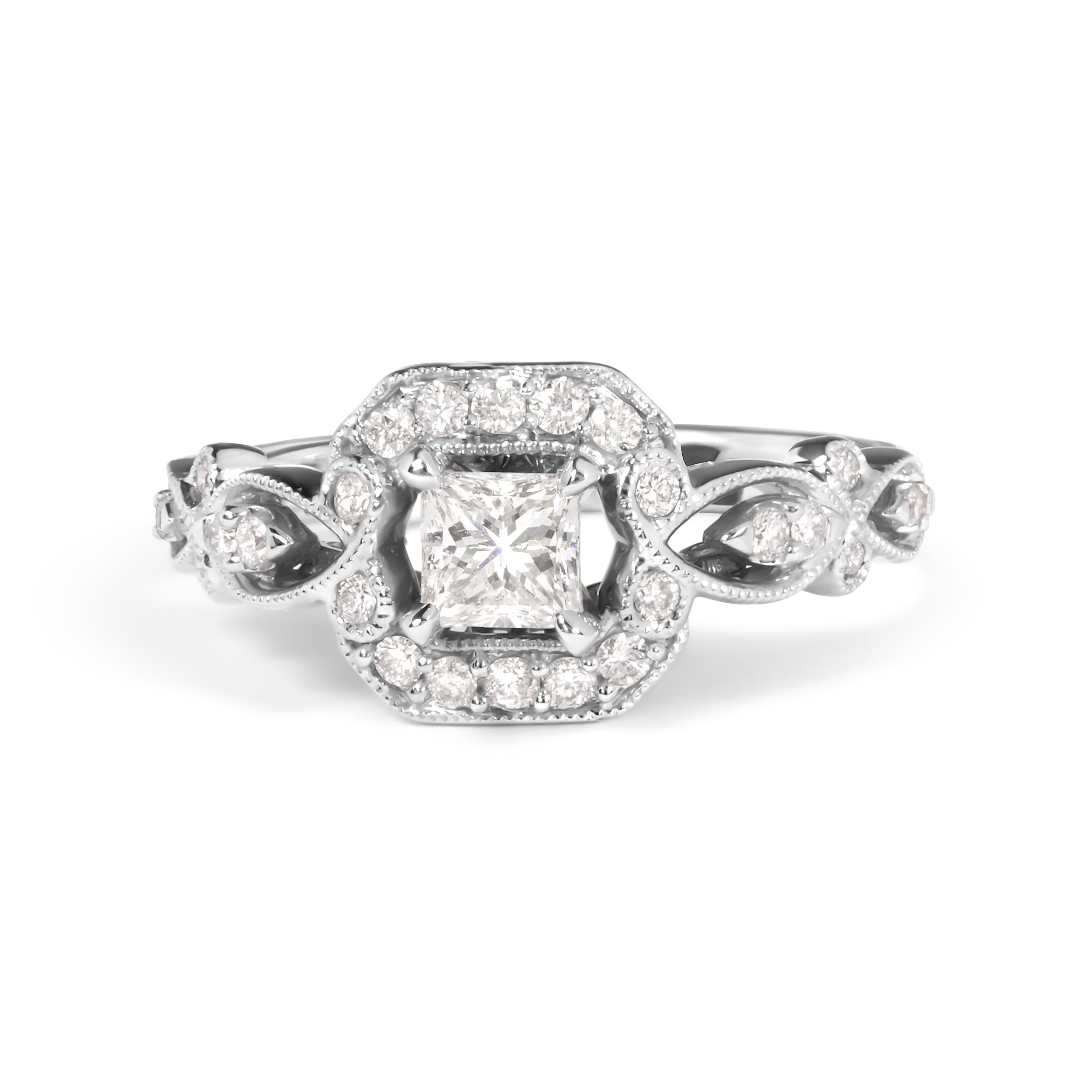 14K White Gold Diamond 3/4 Cttw Diamond Halo Style and Woven Shank Engagement Ring G-H Color, VS2-SI1 Clarity - Size 7 on sale at MyriadMart