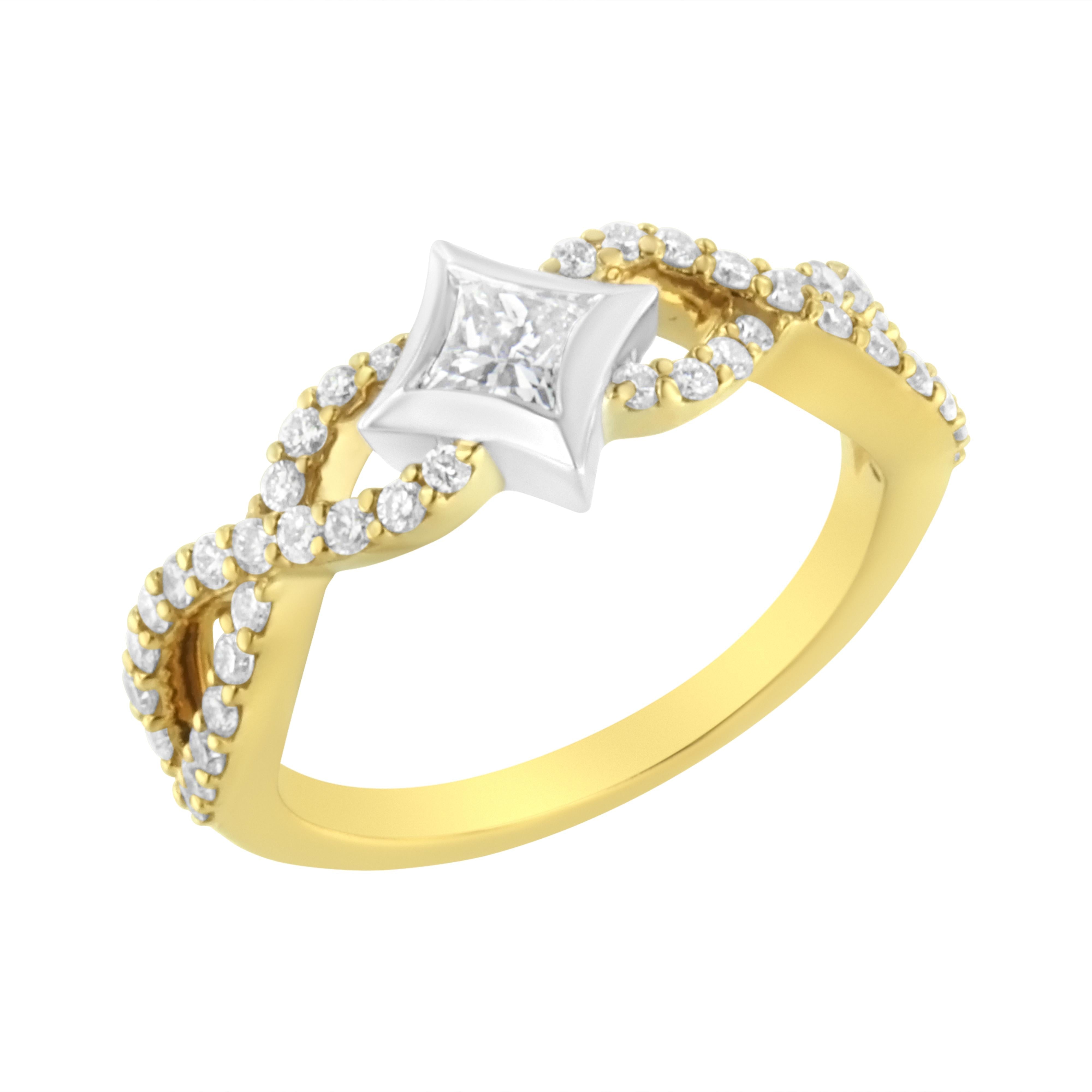 10K Two Tone Color 5/8 Cttw Diamond Kite and Twist Shank Ring H-I Color,SI2-I1 Clarity on sale at MyriadMart