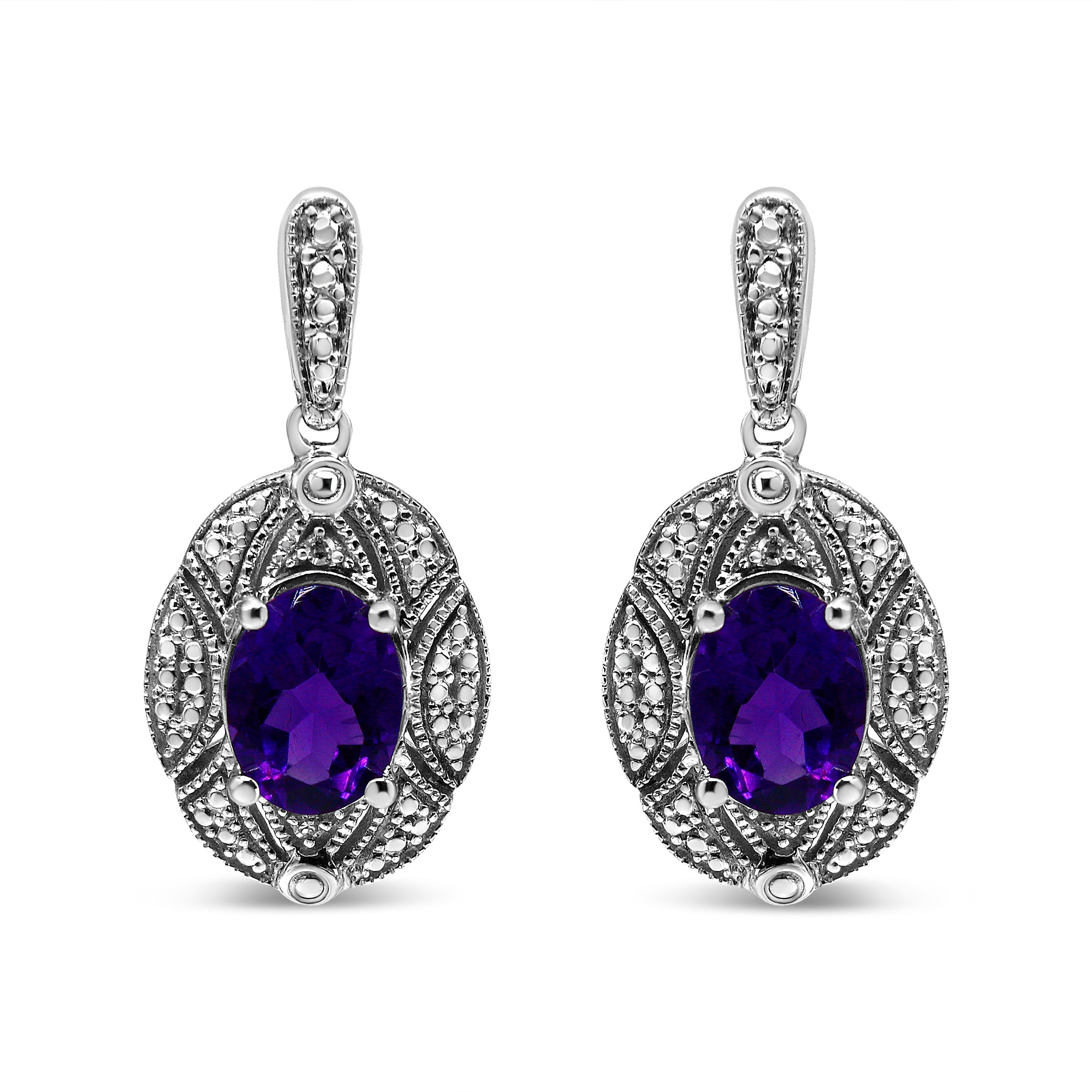 .925 Sterling Silver Diamond Accent and 8x6mm Purple Oval Amethyst Stud Earrings I-J Color, I1-I2 Clarity on sale at MyriadMart