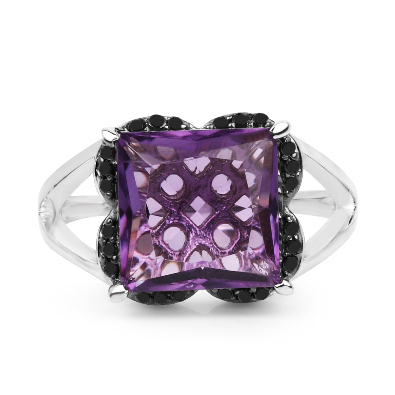 4.58 Carat Genuine Amethyst & Black Diamond .925 Sterling Silver Ring on sale at MyriadMart