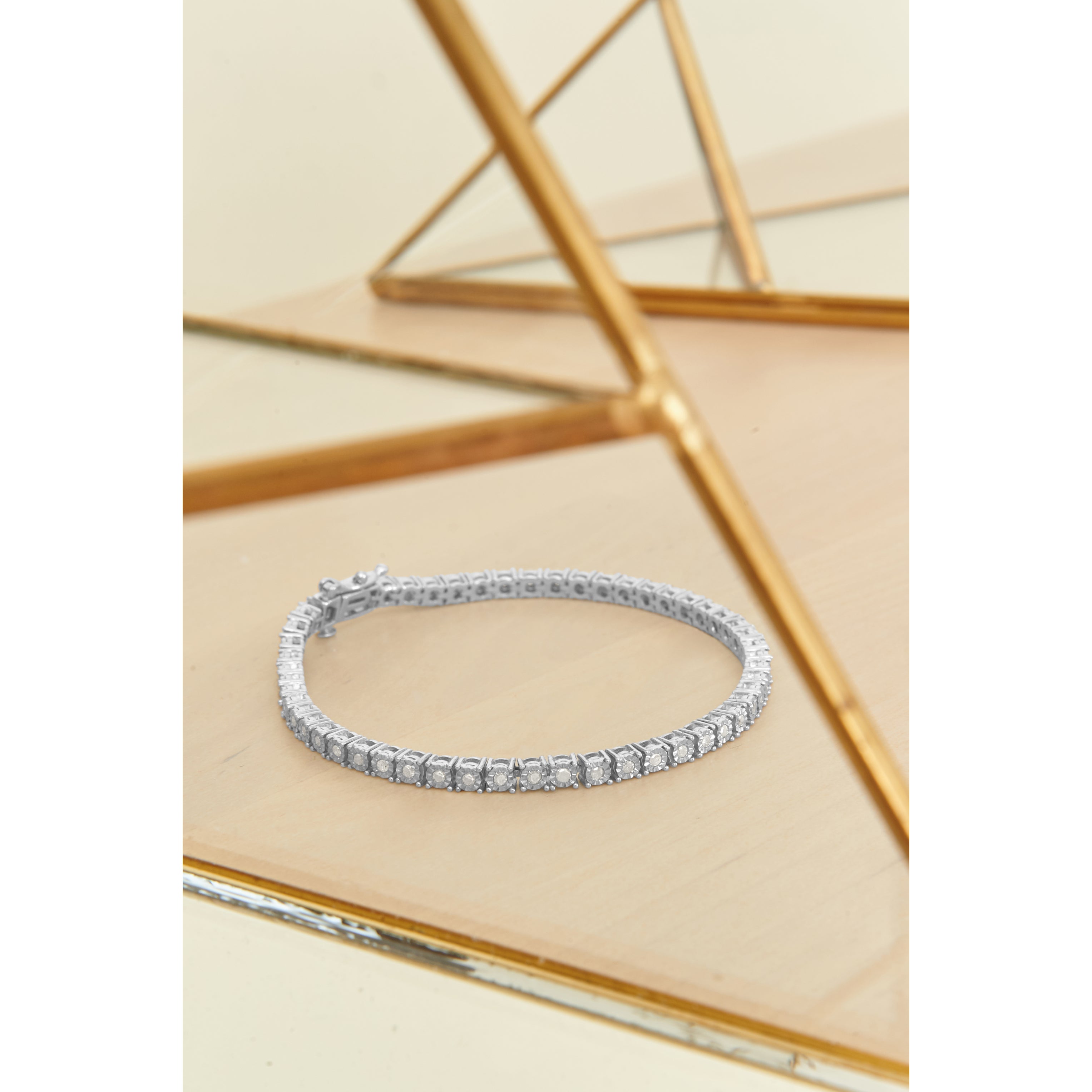 .925 Sterling Silver 1.0 Cttw Miracle-Set Diamond Round Faceted Bezel Tennis Bracelet I-J Color, I3 Clarity - 7" on sale at MyriadMart