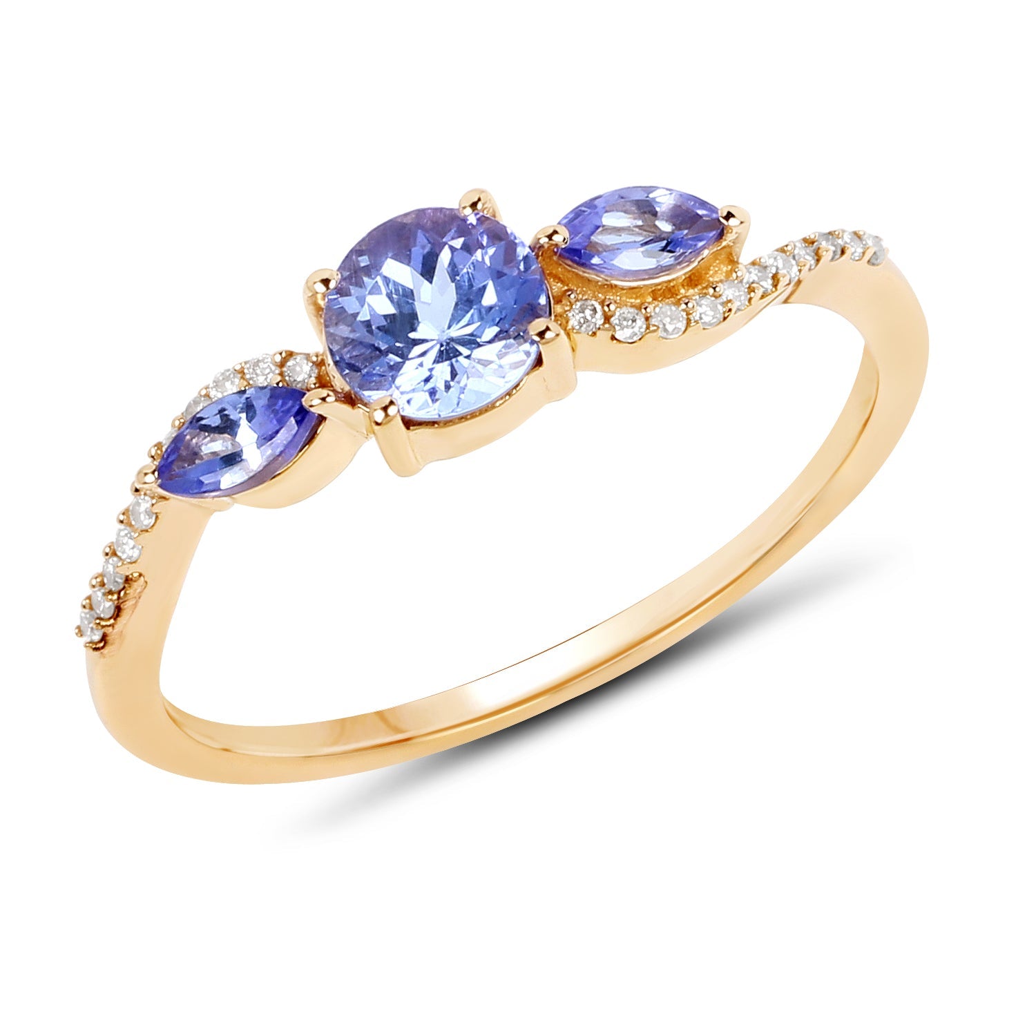 0.70 Carat Genuine Tanzanite and White Diamond 14K Yellow Gold Ring on sale at MyriadMart