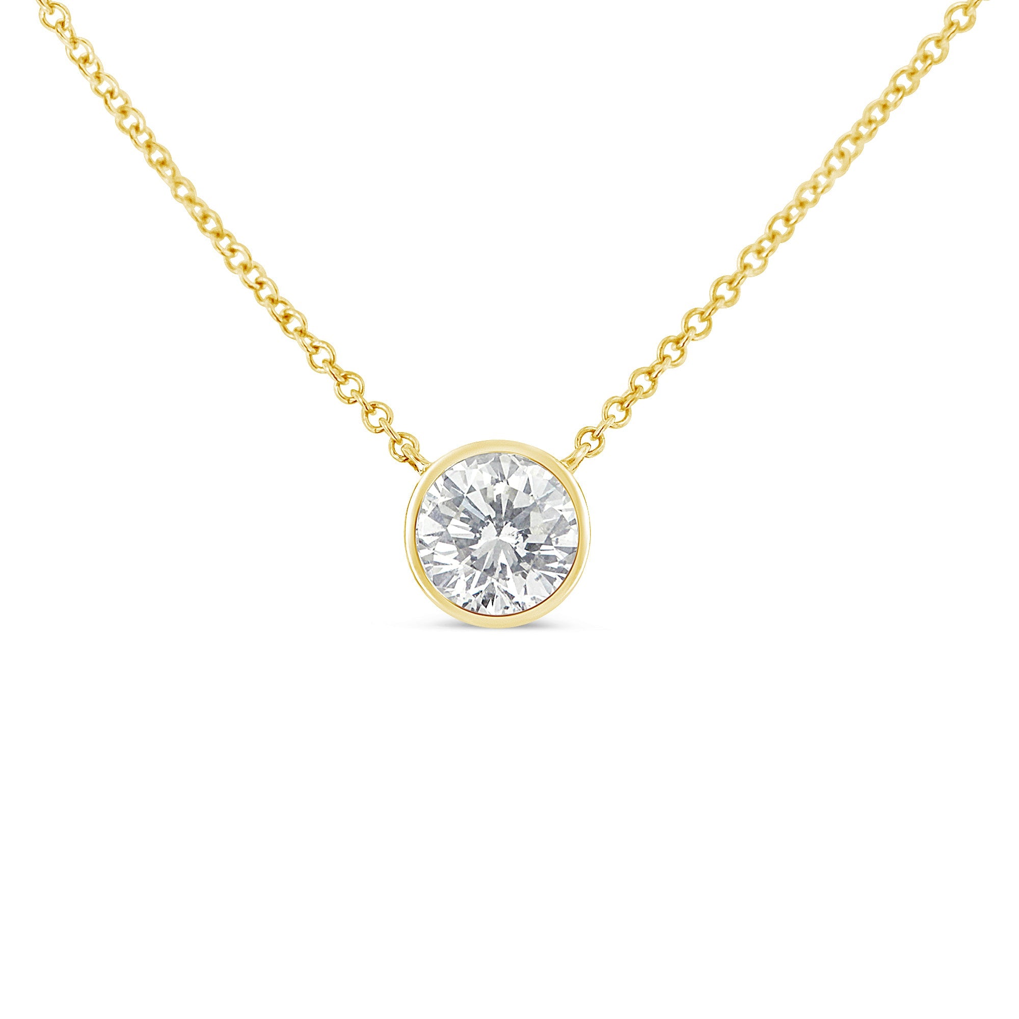 10K Yellow Gold 1/2 Carat Round Brilliant-Cut Diamond Modern Bezel-Set Solitaire 16"-18" Pendant Necklace H-I Color, SI2-I1 Clarity on sale at MyriadMart