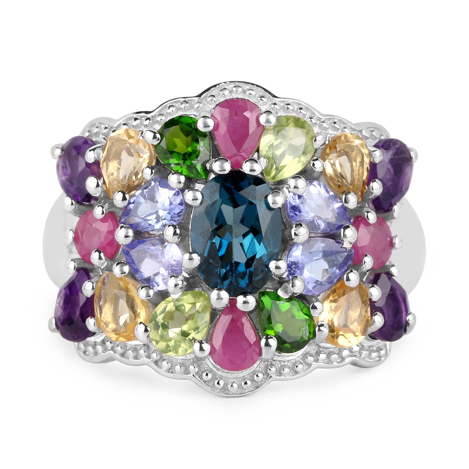 4.02 Carat Genuine Multi Stone .925 Sterling Silver Ring on sale at MyriadMart