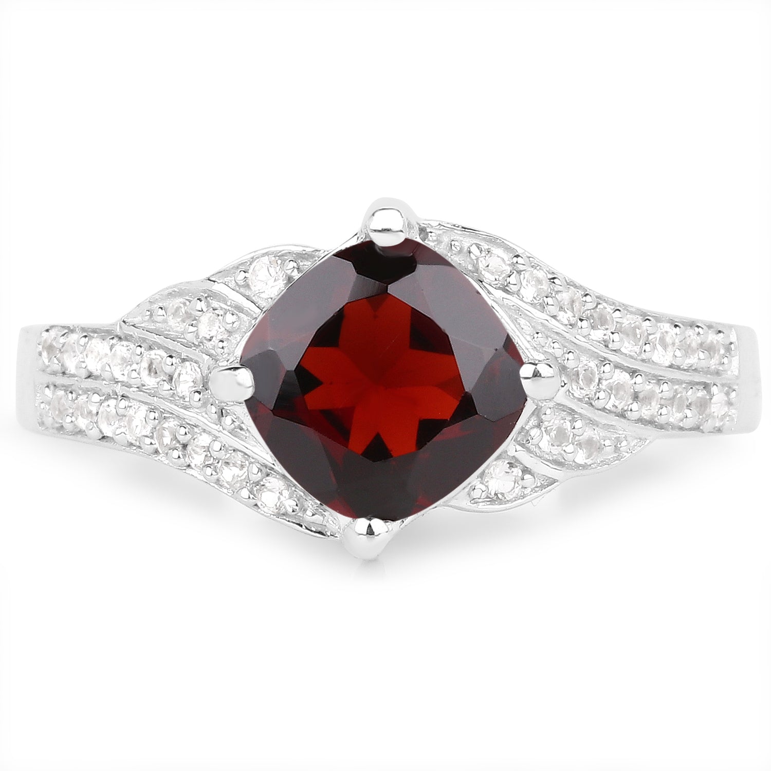 1.67 Carat Genuine Garnet and White Topaz .925 Sterling Silver Ring on sale at MyriadMart