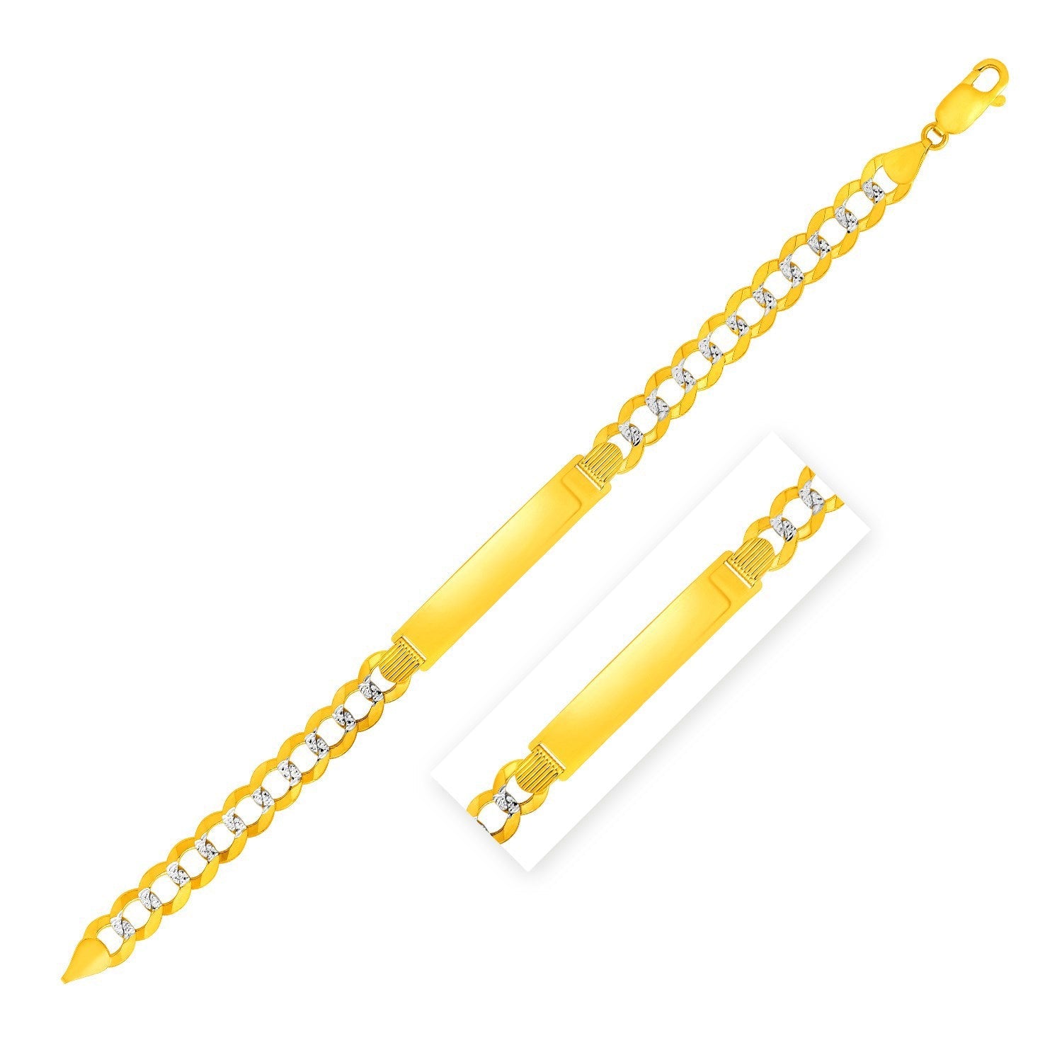 14k Two Tone Gold 8 1/2 inch Mens Wide Curb Chain ID Bracelet with White Pave on sale at MyriadMart