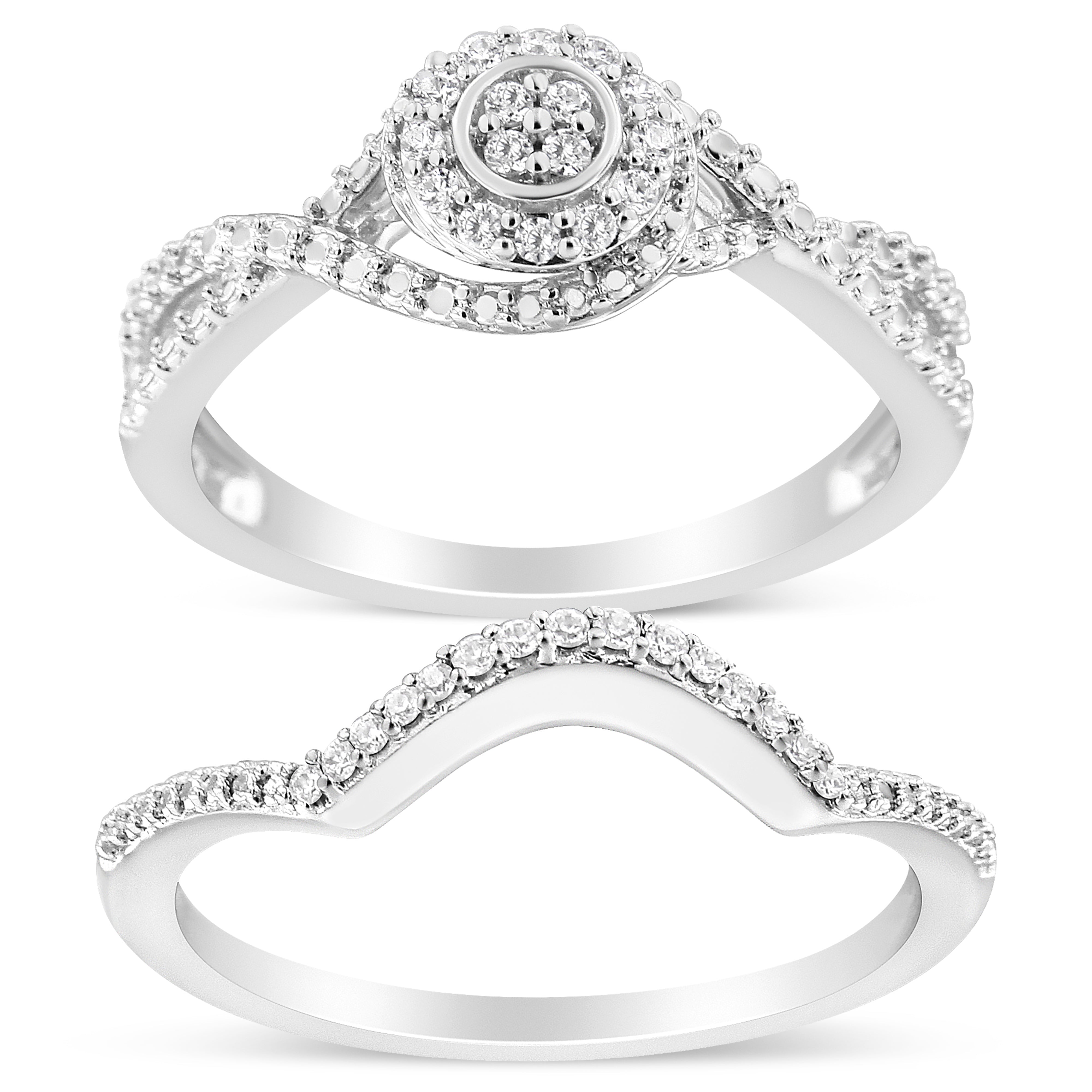 .925 Sterling Silver 1/6 Cttw Diamond Composite Halo and Split Shank Bridal Set Ring and Band I-J Color, I3 Clarity - Size 7 on sale at MyriadMart