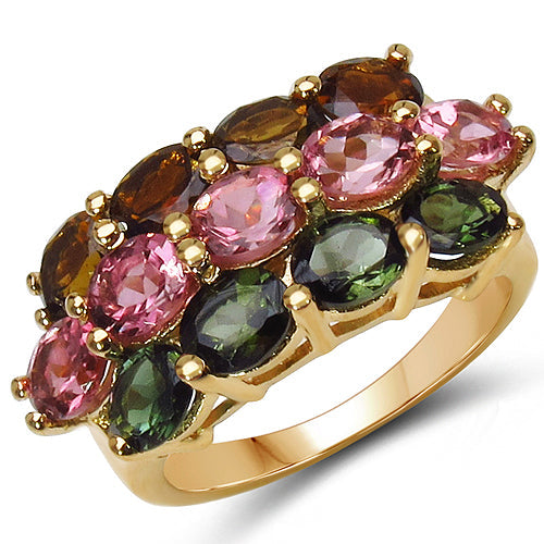 14K Yellow Gold Plated 4.58 Carat Genuine Multi Tourmaline .925 Sterling Silver Ring on sale at MyriadMart