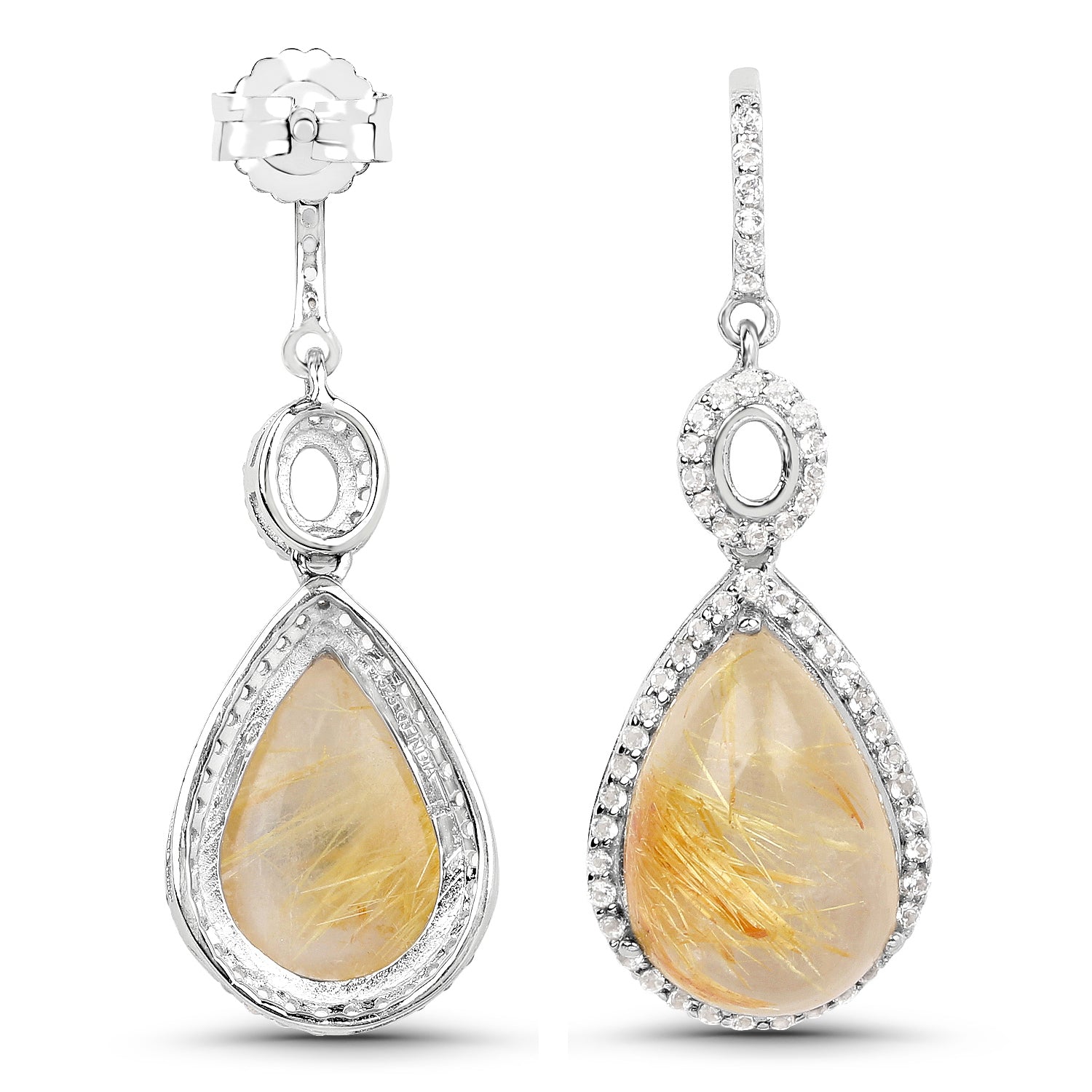 10.04 Carat Genuine Golden Rutile And White Topaz .925 Sterling Silver Earrings on sale at MyriadMart