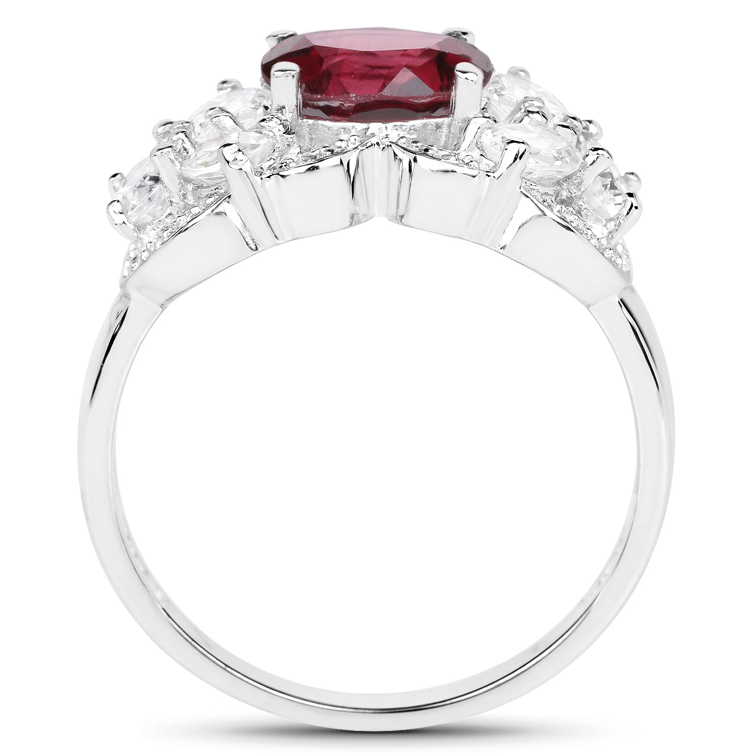 3.16 Carat Genuine Rhodolite and White Zircon .925 Sterling Silver Ring on sale at MyriadMart