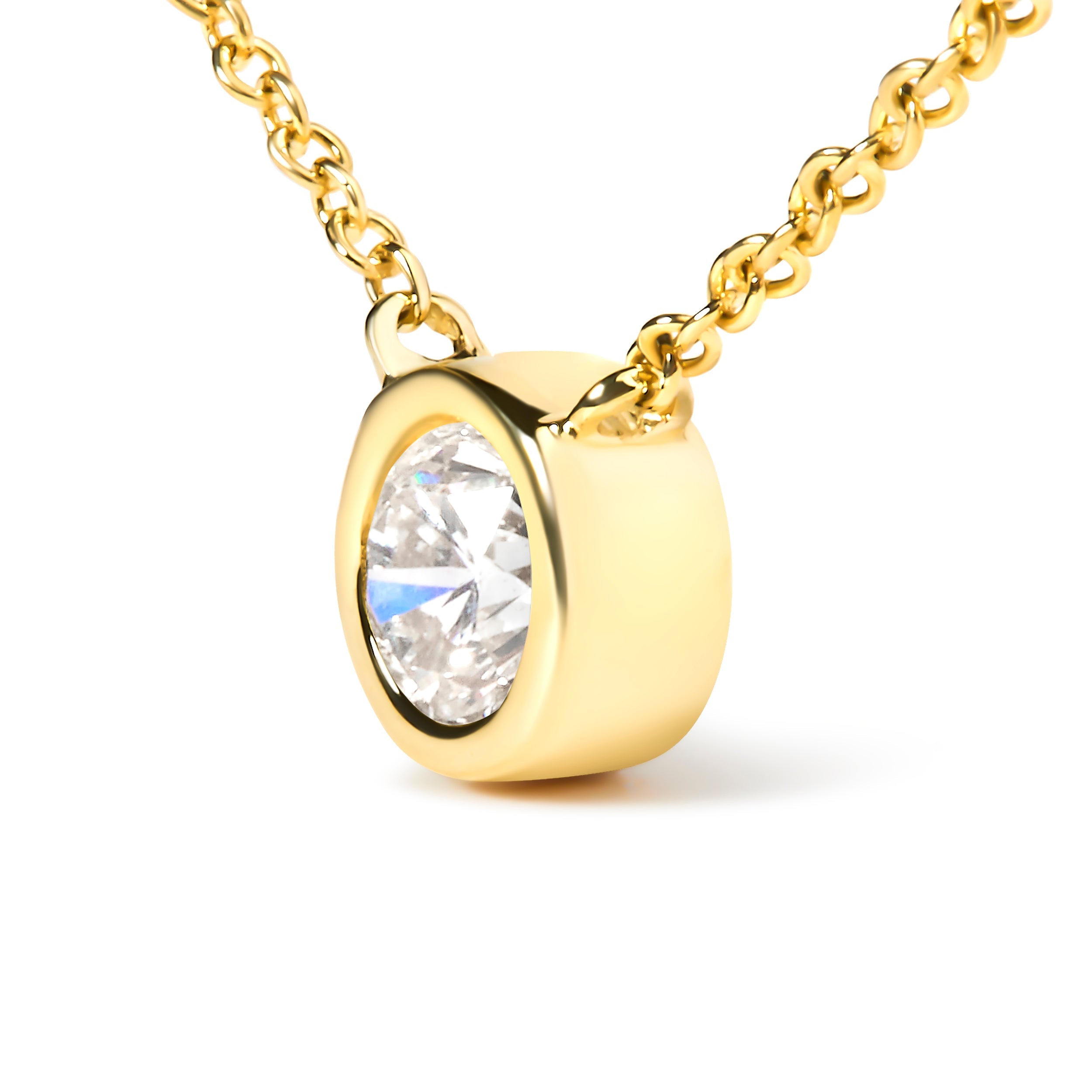 10K Yellow Gold 1/2 Carat Round Brilliant-Cut Diamond Modern Bezel-Set Solitaire 16"-18" Pendant Necklace H-I Color, SI2-I1 Clarity on sale at MyriadMart