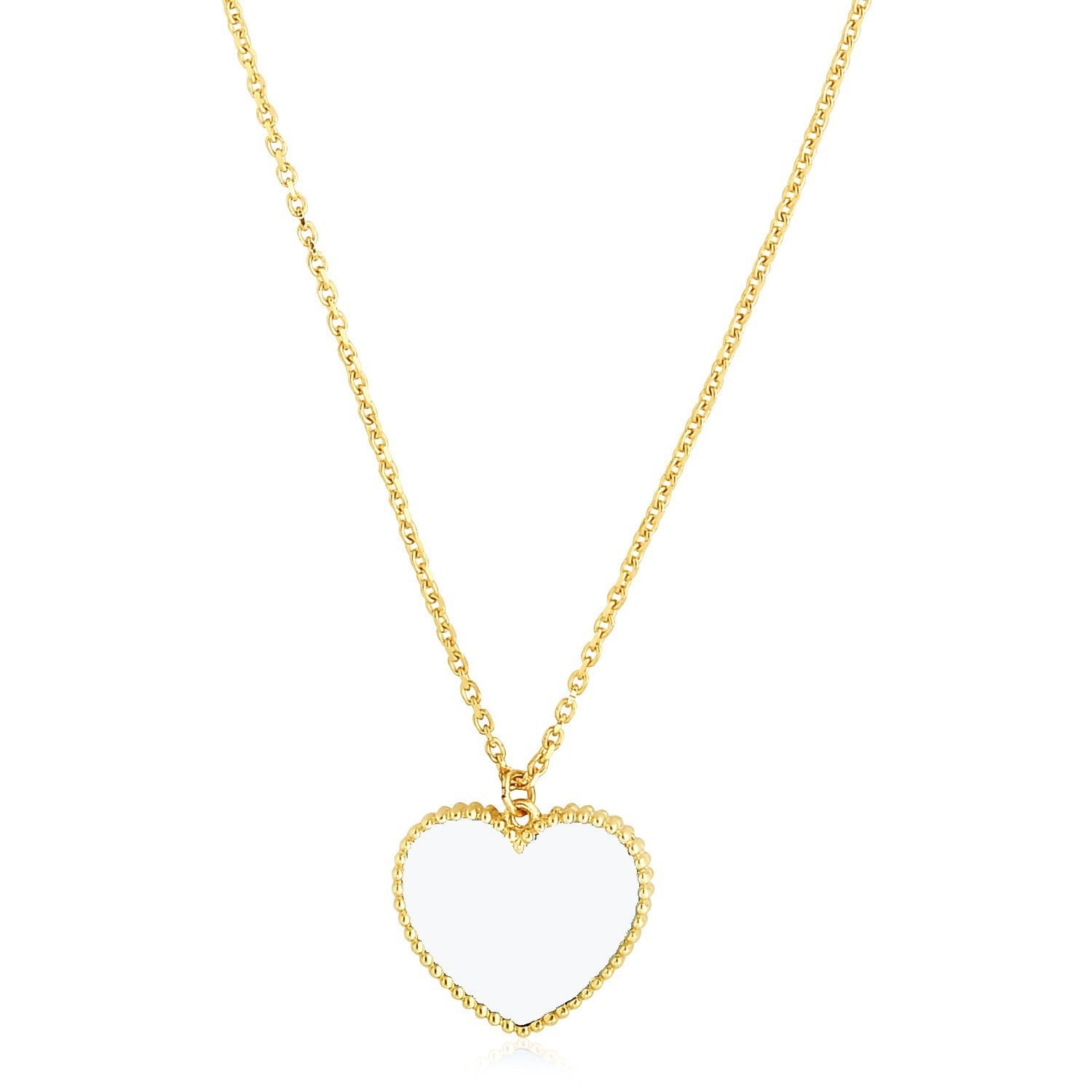 14k Yellow Gold High Polish Heart Pearl Paste Necklace on sale at MyriadMart
