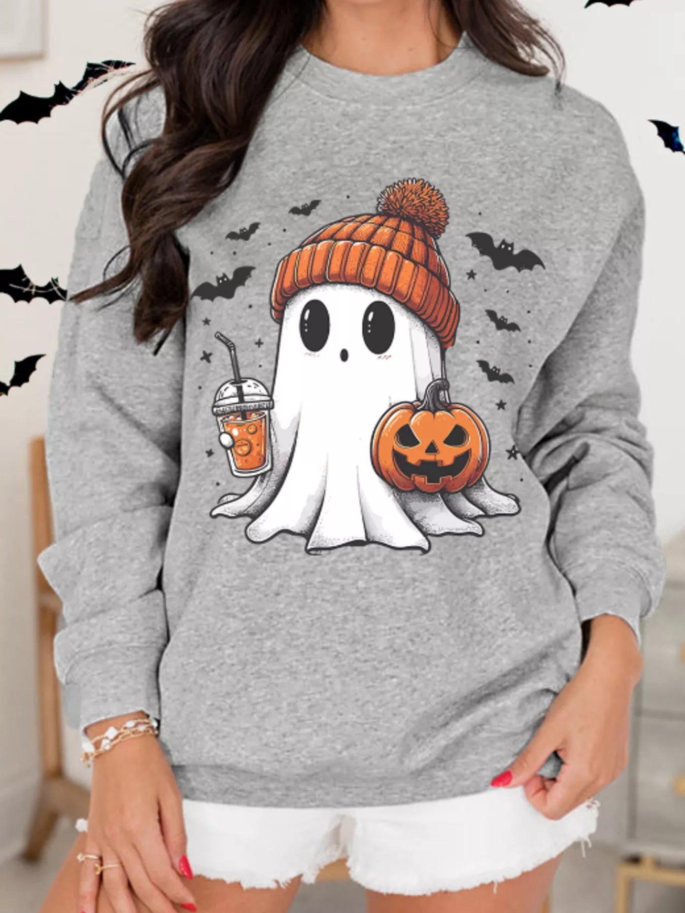 Halloween Ghost Round Neck Sweatshirt - MyriadMart