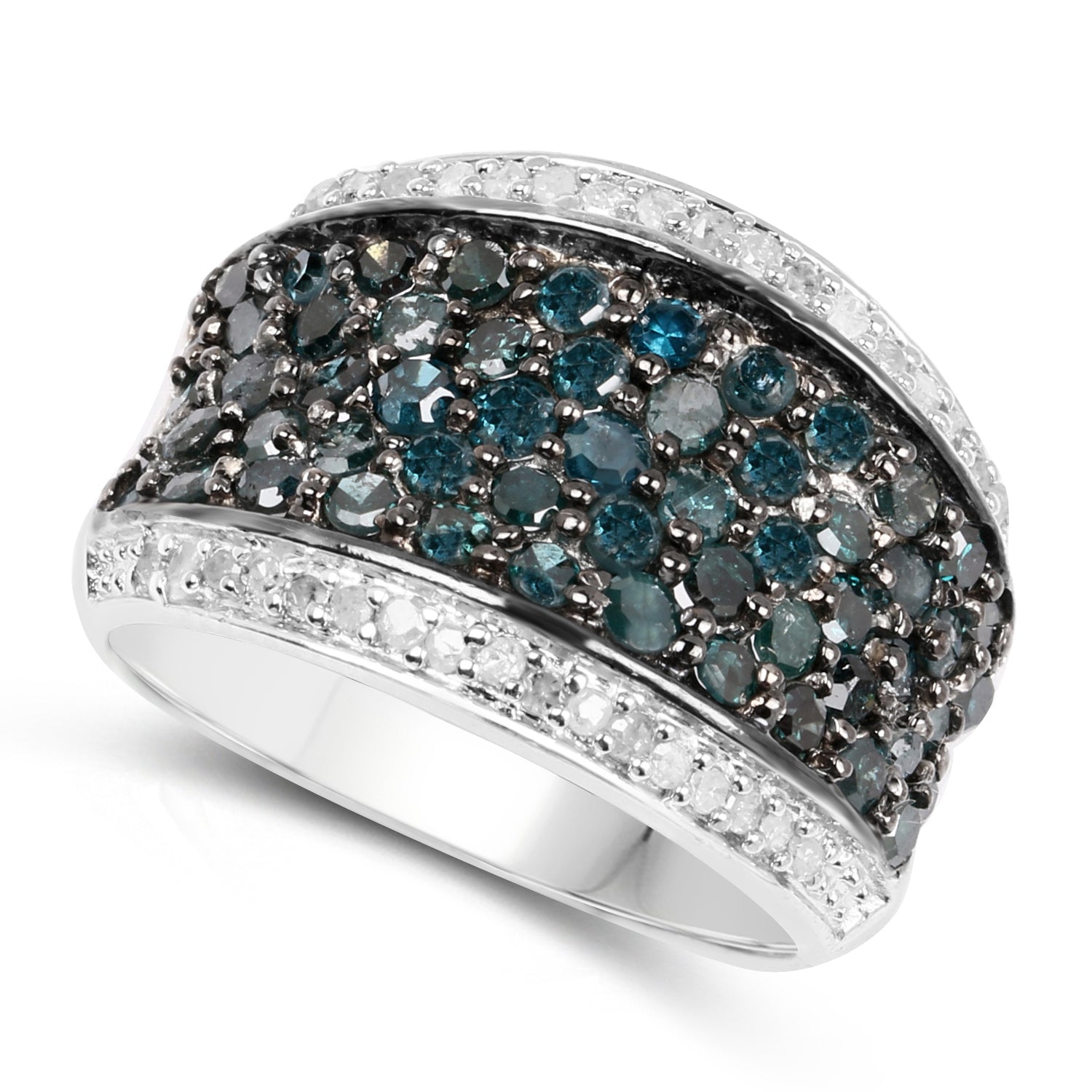 1.38 Carat Genuine Blue Diamond and White Diamond .925 Sterling Silver Ring on sale at MyriadMart