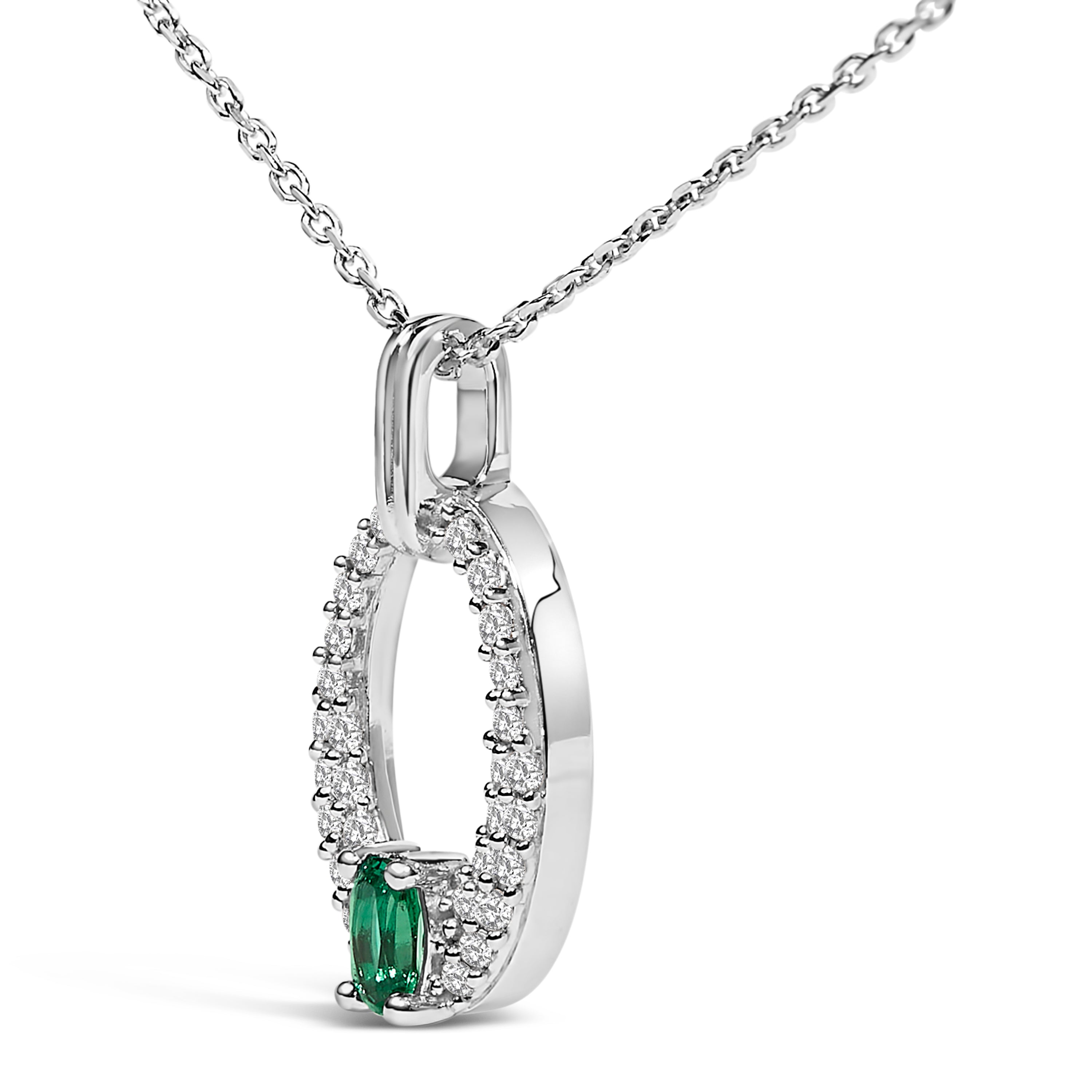 .925 Sterling Silver Created Green Emerald and White Sapphire Oval Shaped Pendant Necklace - 18" Inches on sale at MyriadMart