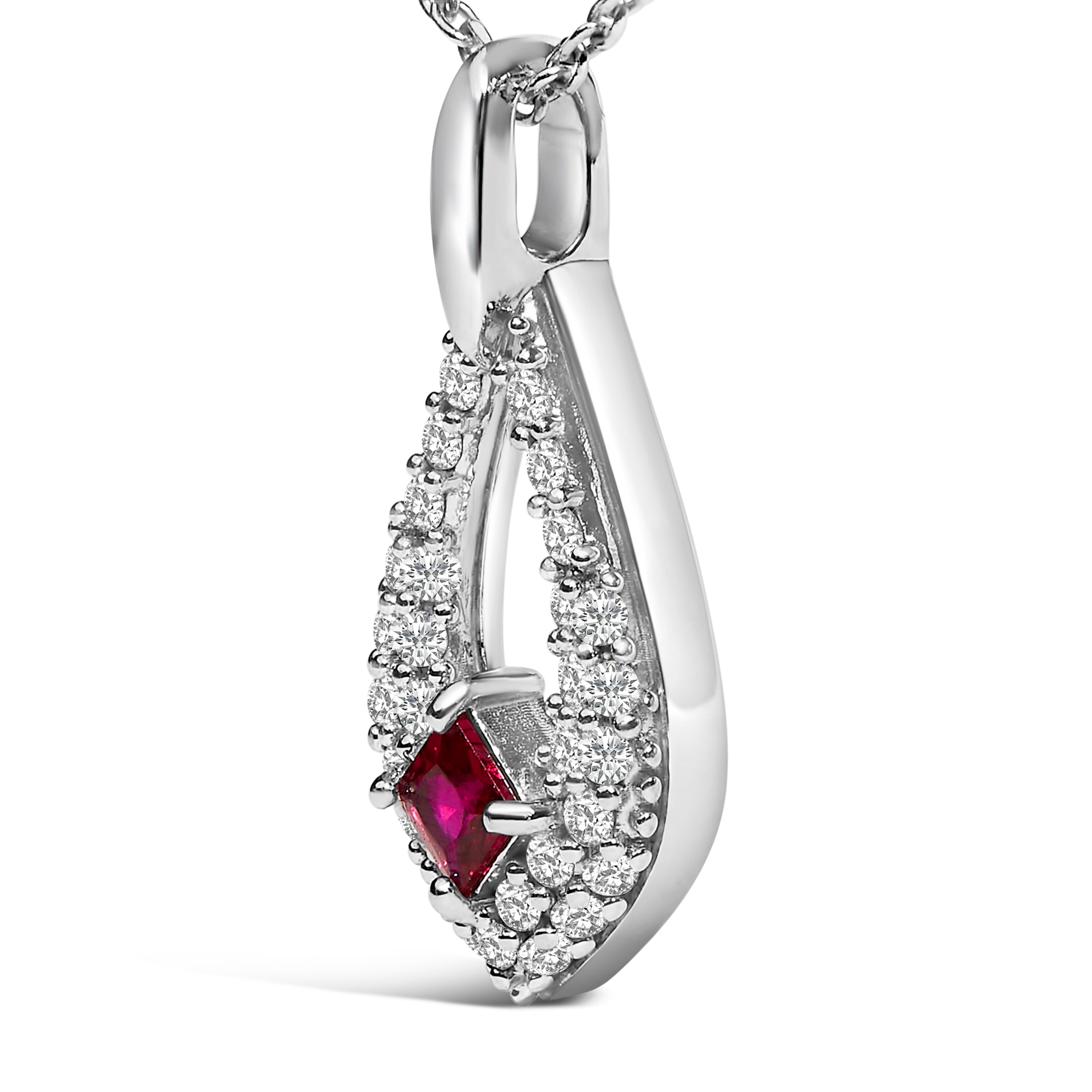 .925 Sterling Silver Created Red Ruby and White Sapphire Pear Shaped Pendant Necklace - 18" Inches on sale at MyriadMart