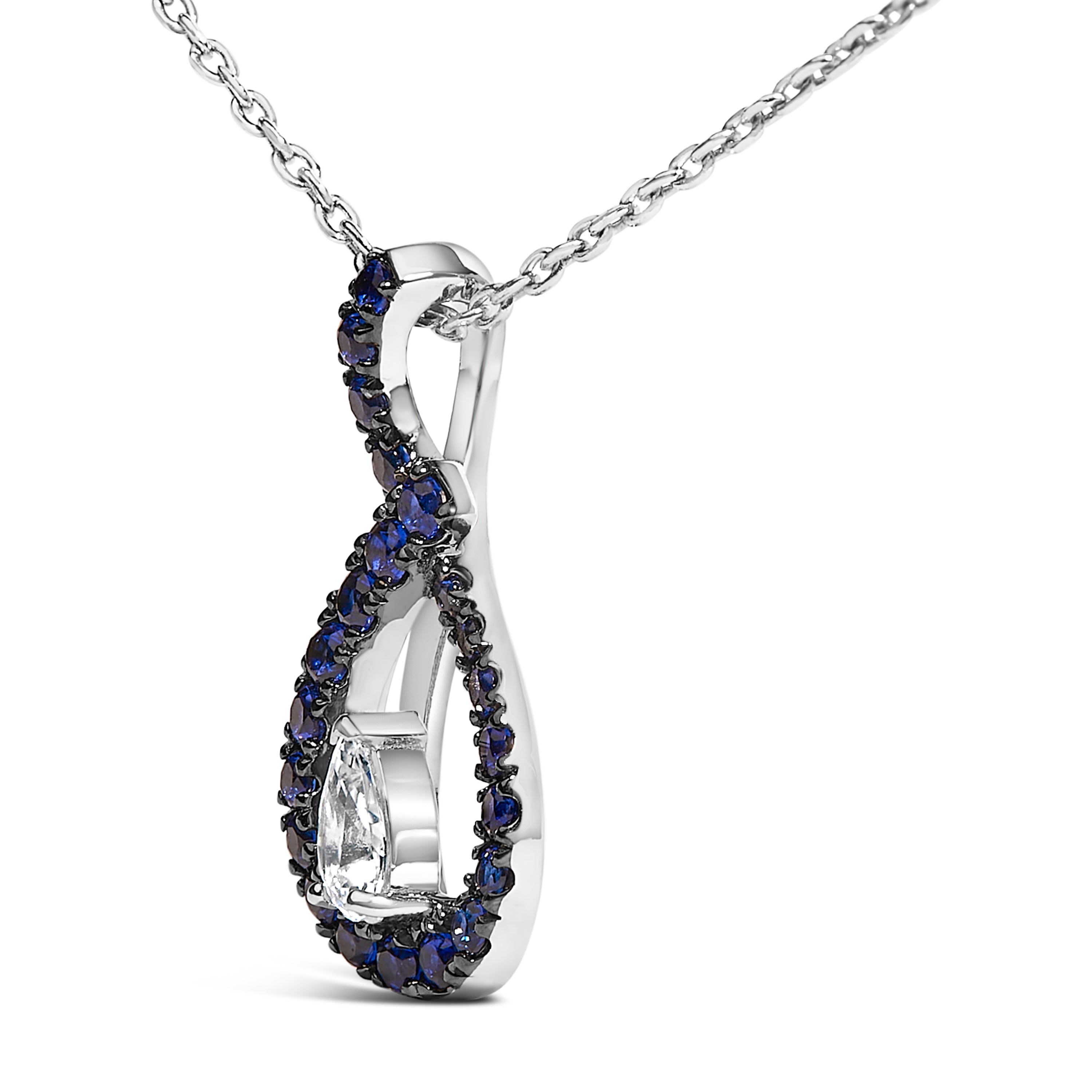 .925 Sterling Silver Created Blue and White Sapphire Teardrop Shaped Pendant Necklace - 18" Inches on sale at MyriadMart